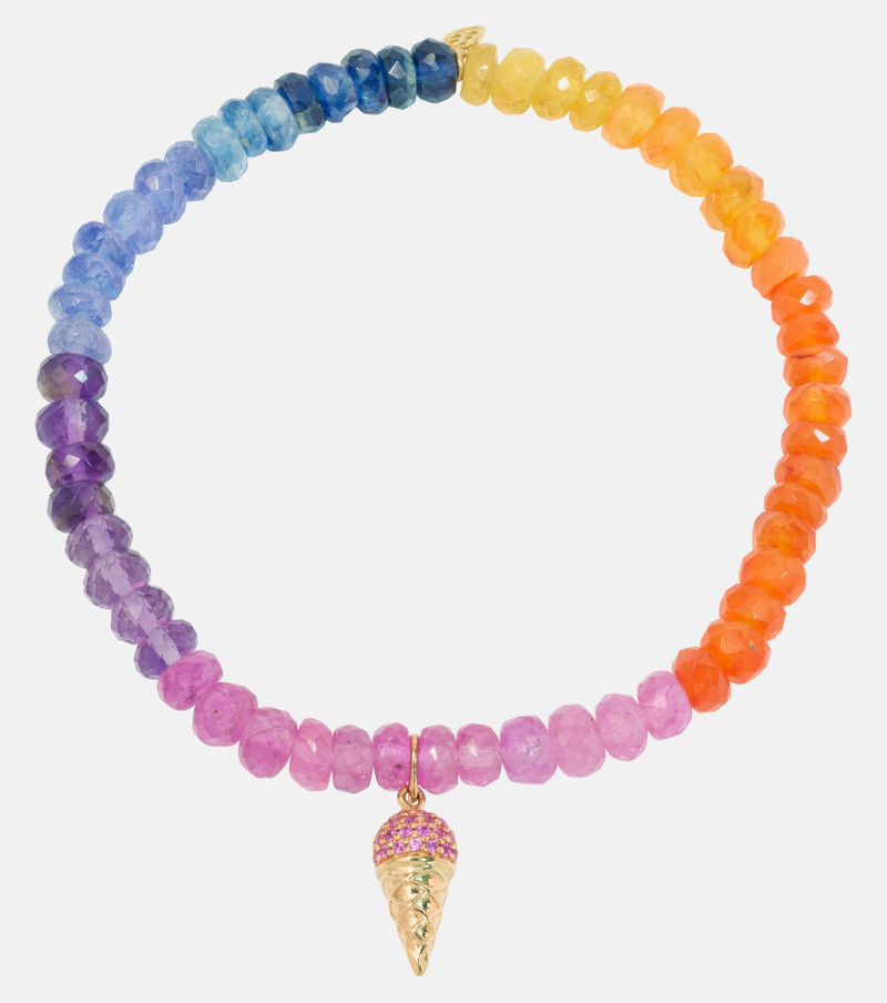 Ice Cream Cone 14kt gold charm bracelet with sapphires 1