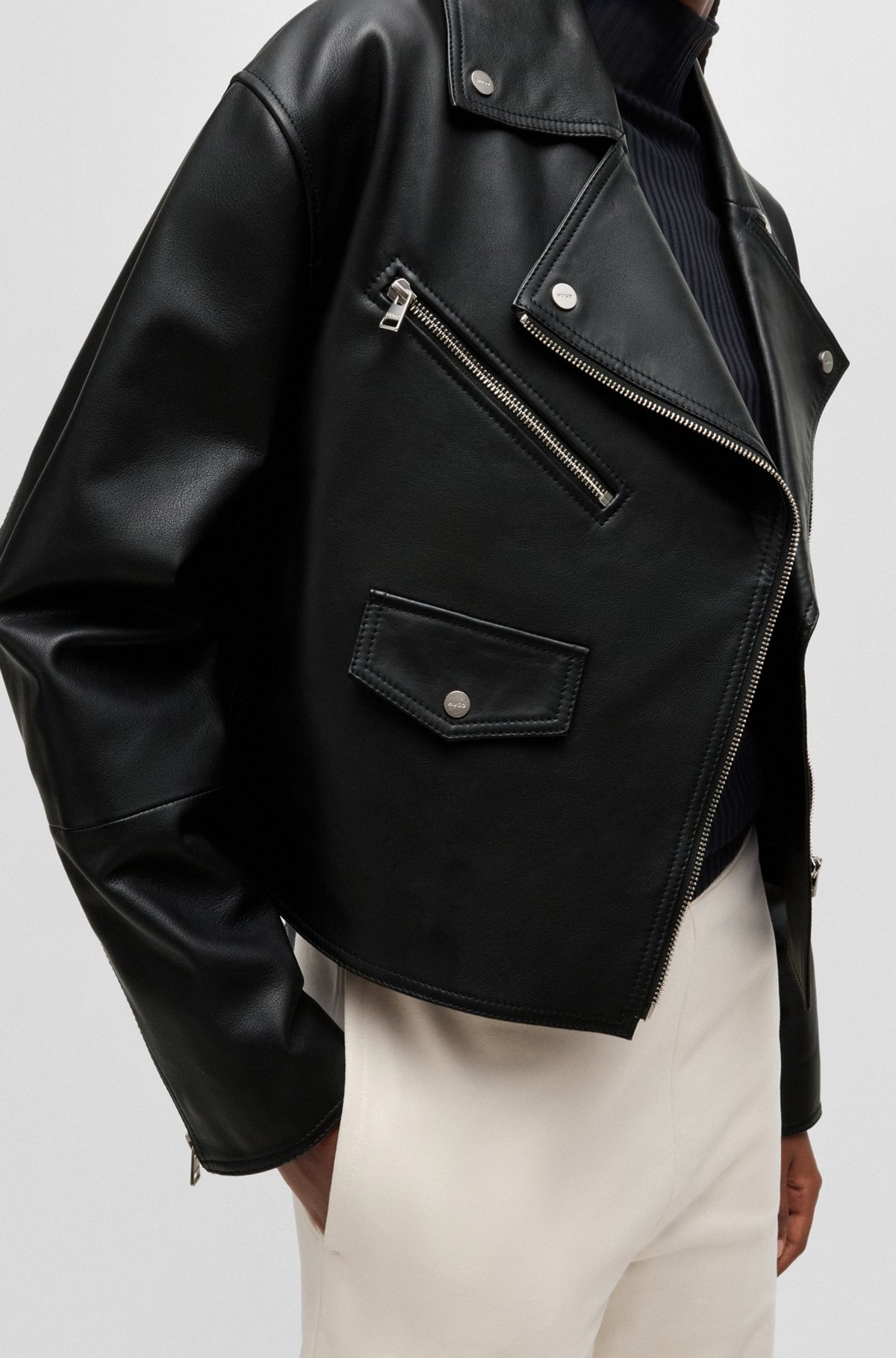 LEATHER BIKER JACKET WITH ZIPPED SLEEVES - 6