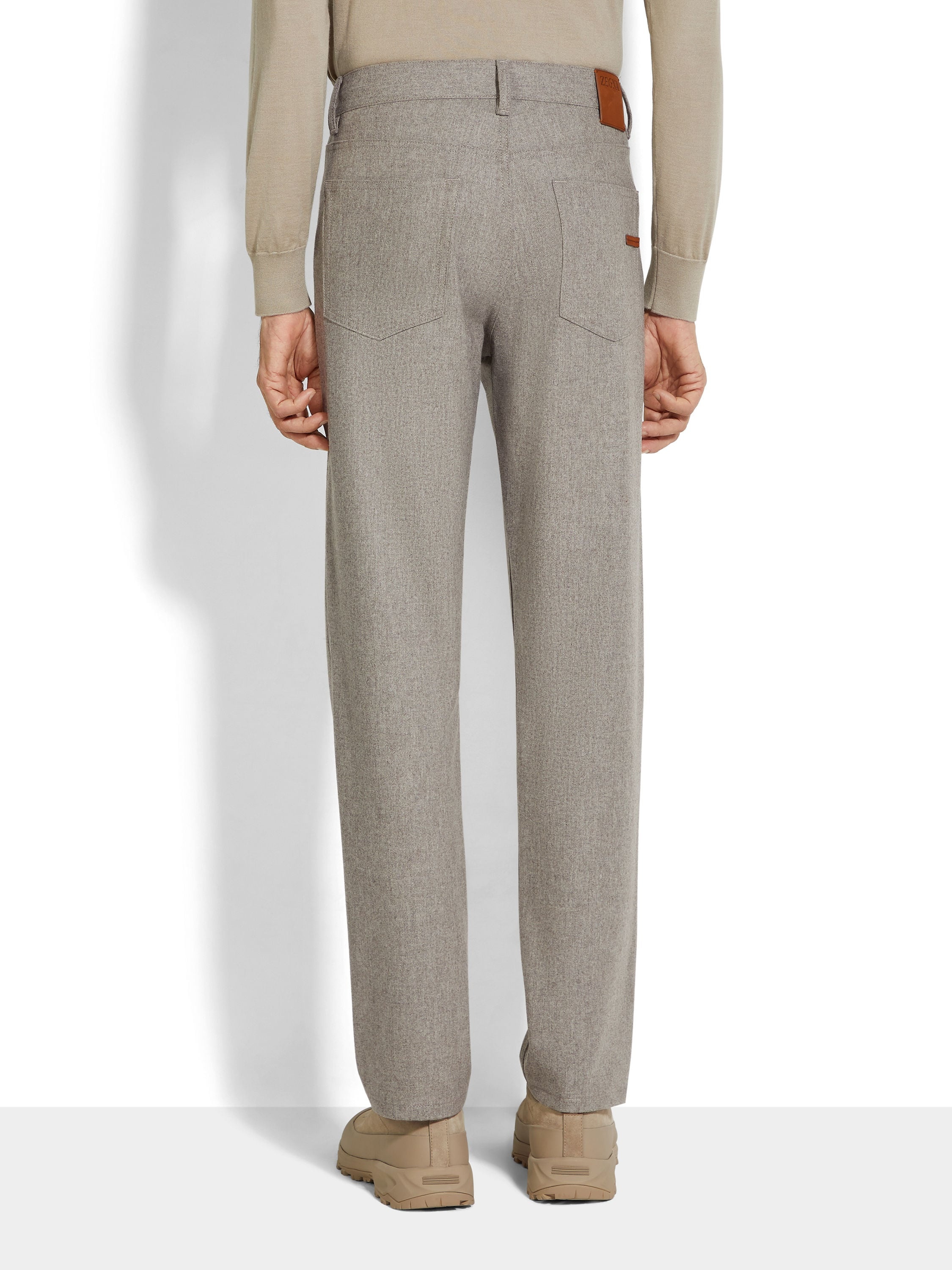 LIGHT TAUPE WOOL AND CASHMERE ROCCIA PANTS - 6
