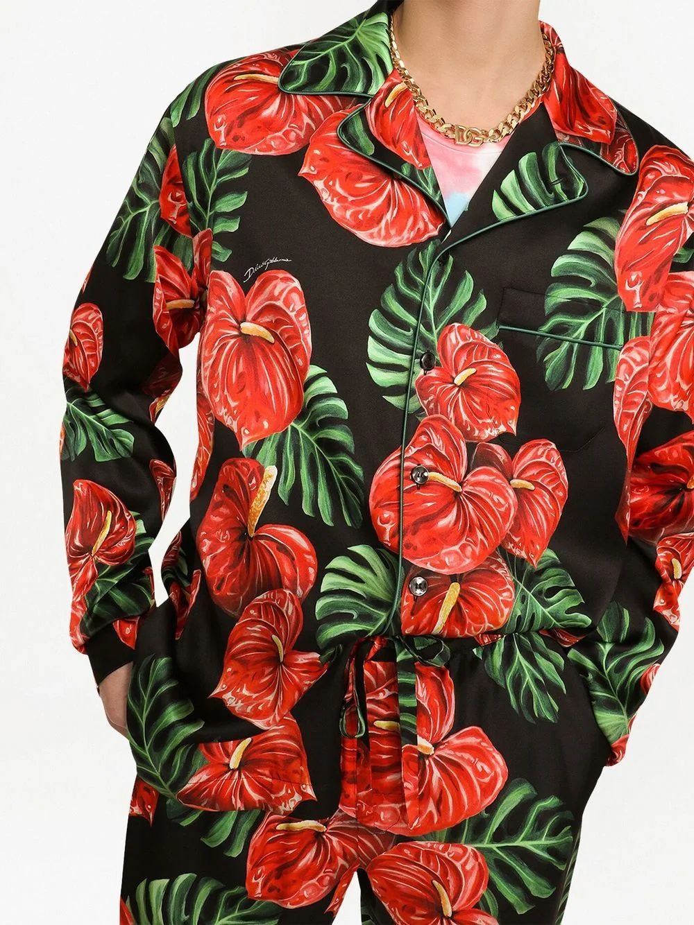 Anthurium-print silk satin shirt - 5