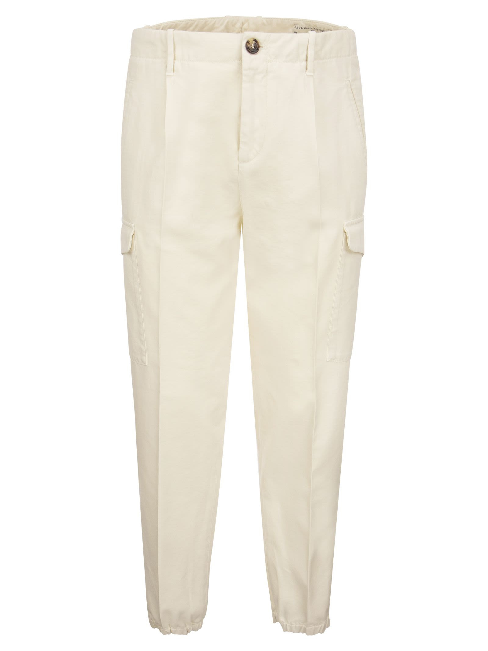 Brunello Cucinelli Men Ergonomic Fit Trousers In Garment-Dyed Comfort Cotton Drill With Darts, Cargo - 1