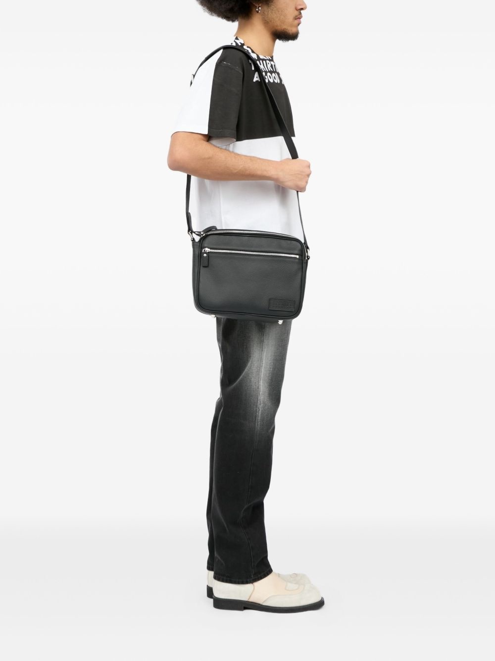 textured leather messenger bag - 2