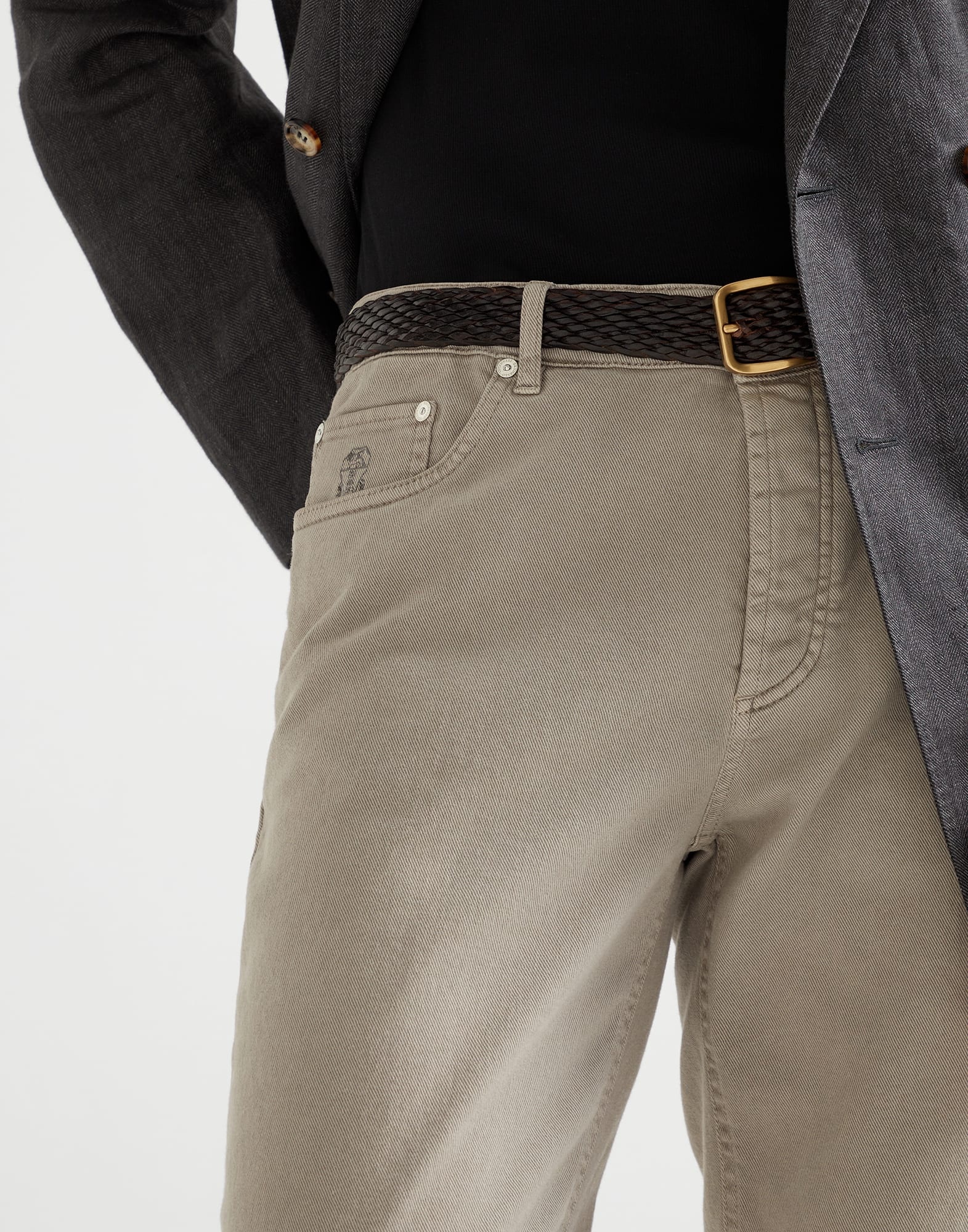 Garment-dyed comfort lightweight denim traditional fit five-pocket trousers - 3