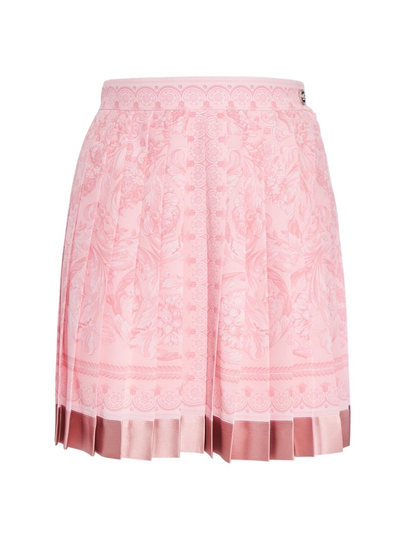 Barocco print pleated silk mini skirt - 1