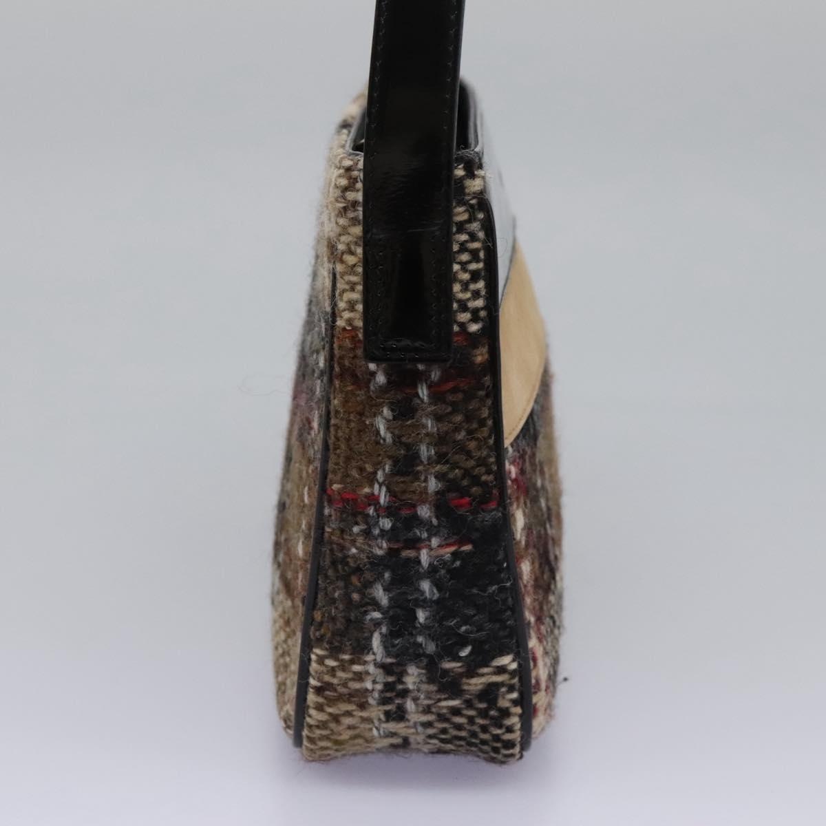 Burberry Nova Check Shoulder Bag Wool Suede Leather Beige Black Gold - 4