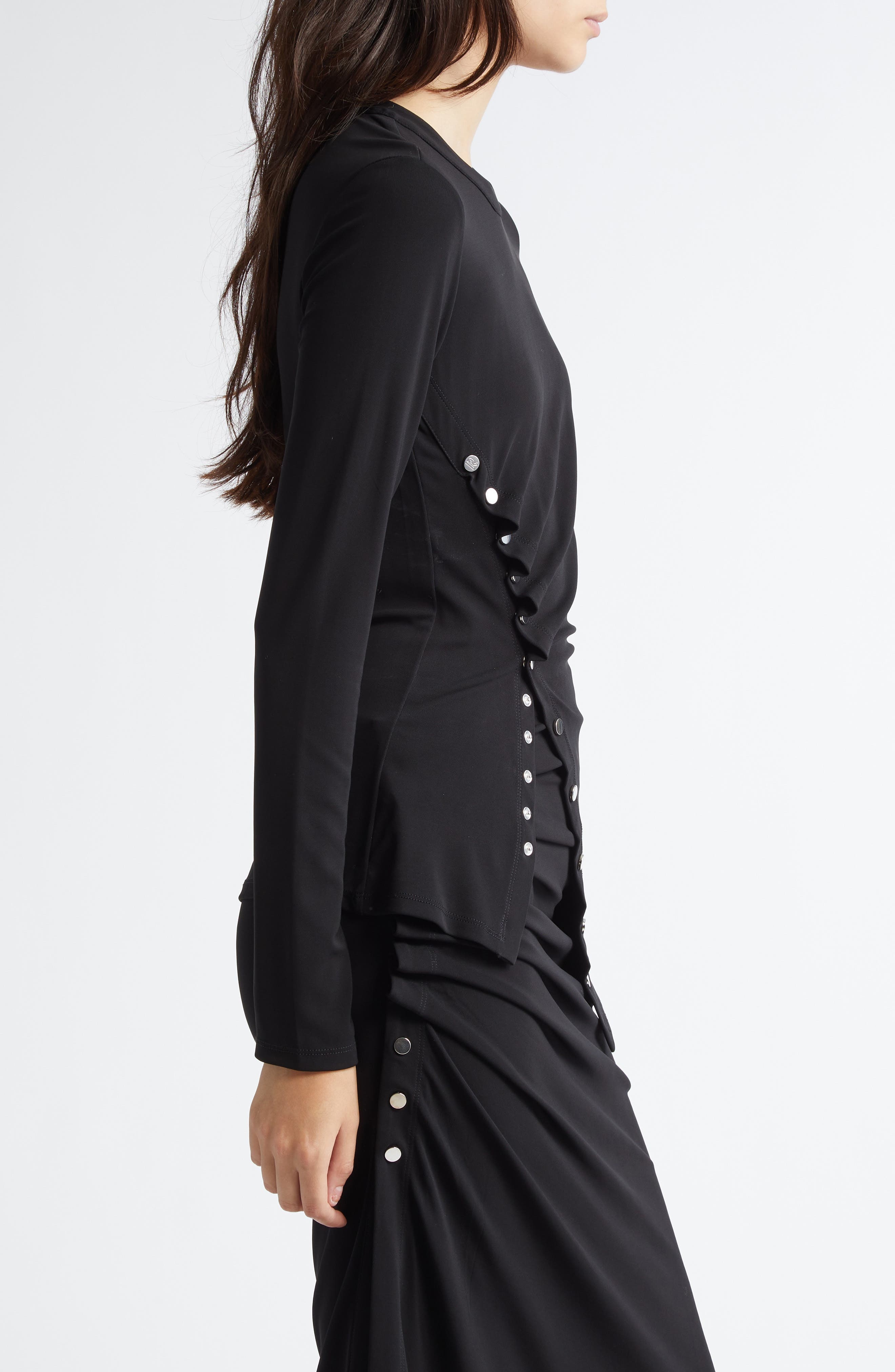 Rabanne Drapé Pression Long Sleeve Top in Black at Nordstrom - 4