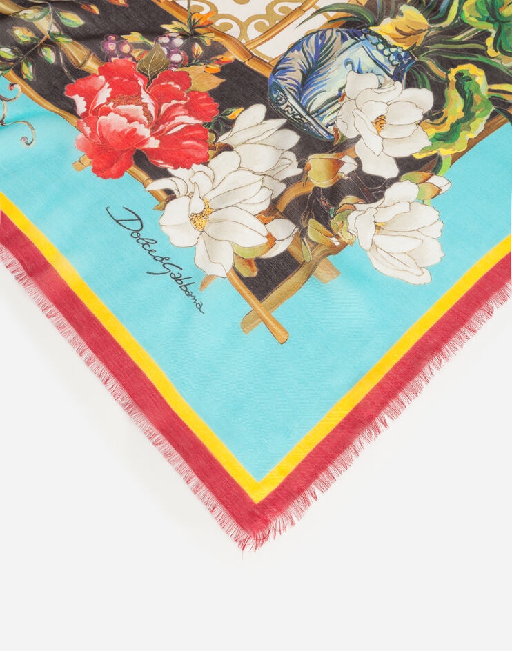 Scarf in modal and cashmere with Silk road print: 140 x 140cm- 55 x 55 inches - 2