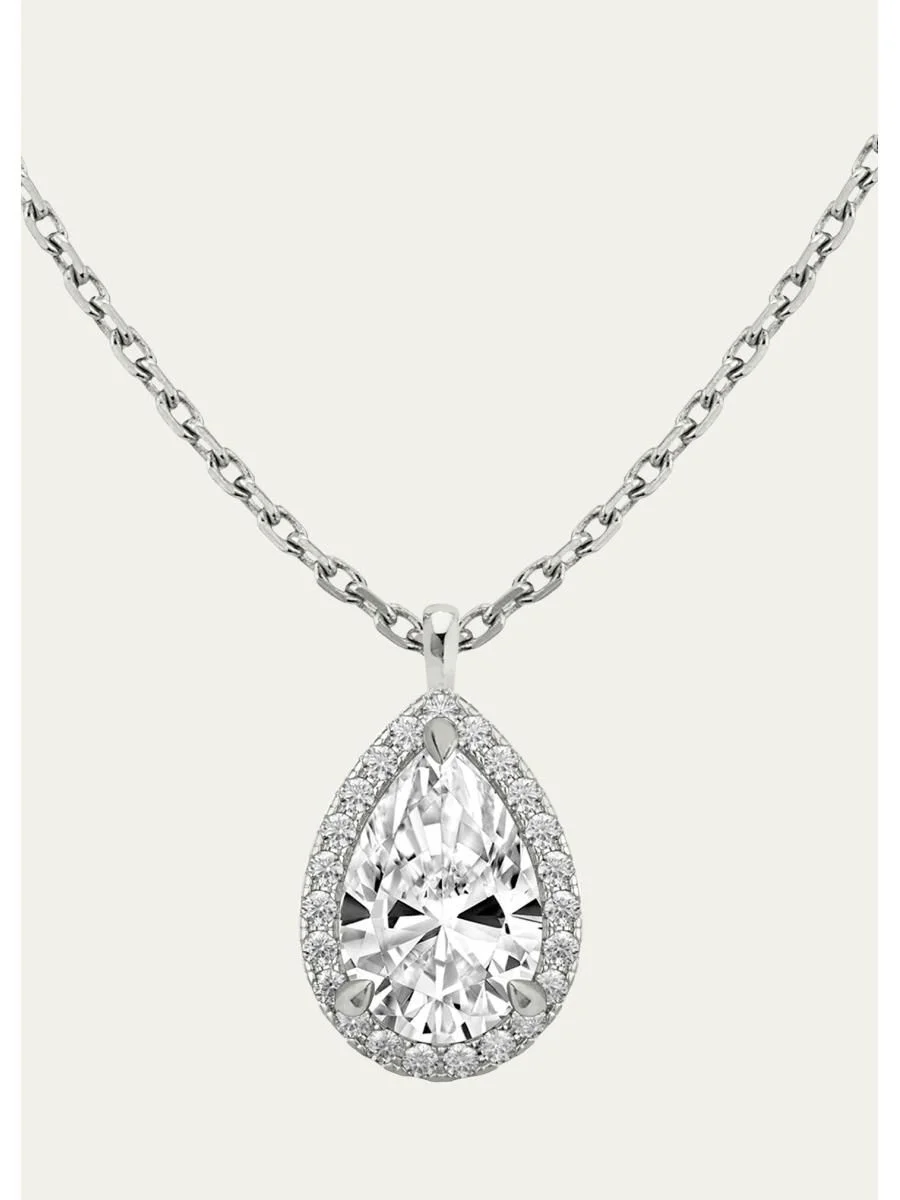 14K White Gold Pear-Cut Halo Lab Grown Diamond Pendant Necklace, 1.0tcw - 1