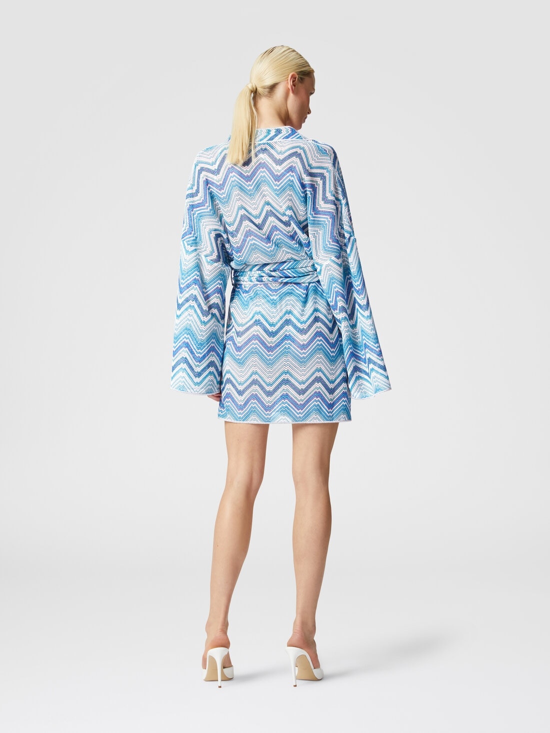 Short dressing gown cover-up in chevron crochet with lurex - 3