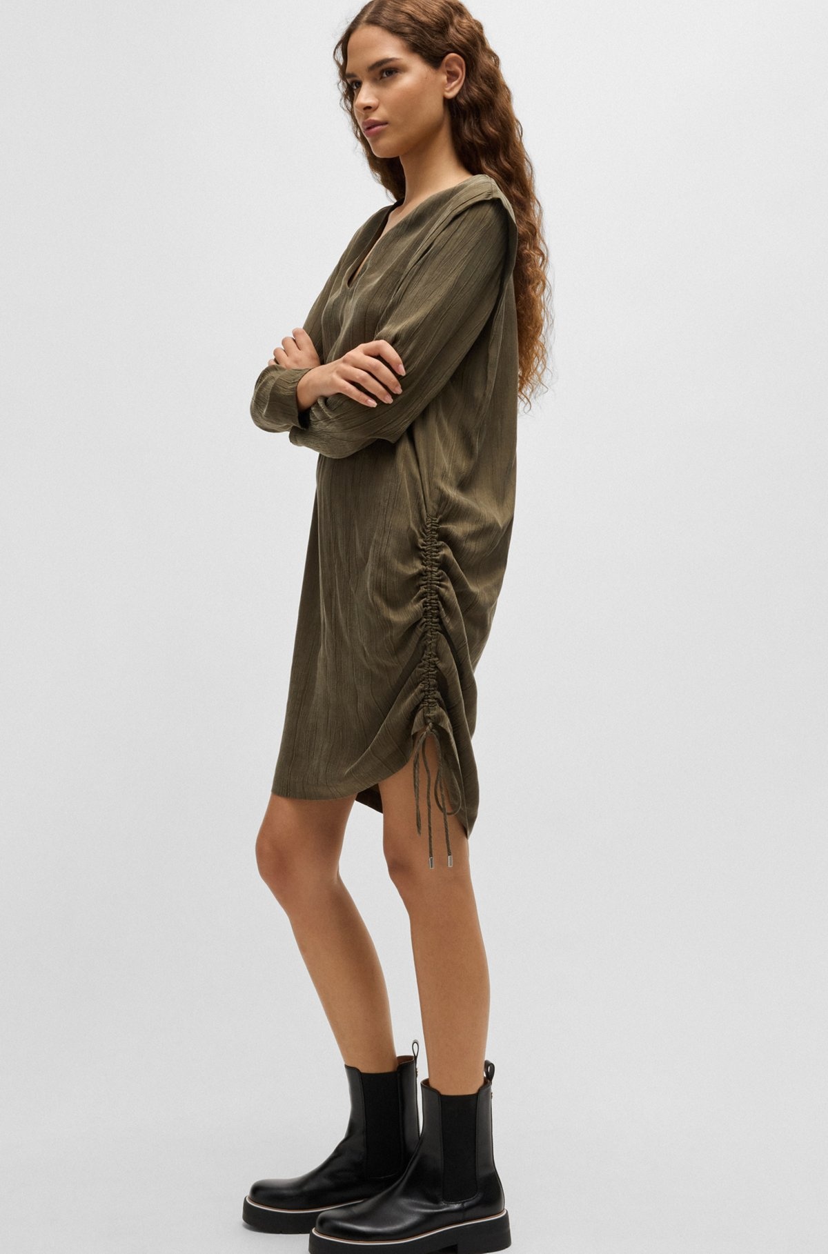 V-NECK MIDI DRESS WITH DRAWCORD DETAIL - 6