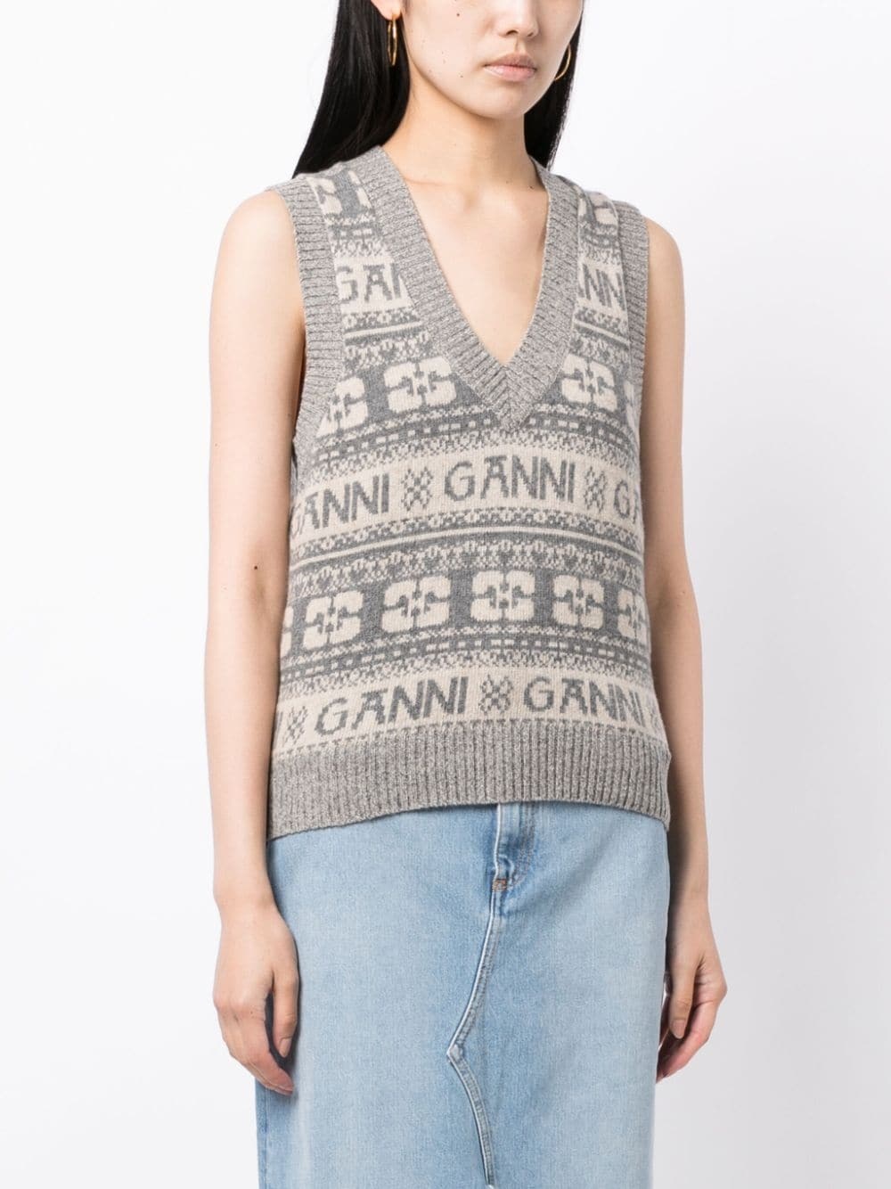 logo intarsia-knit V-neck vest - 3