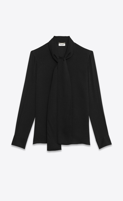 SAINT LAURENT lavallière-neck blouse in shiny and matte puppytooth silk outlook