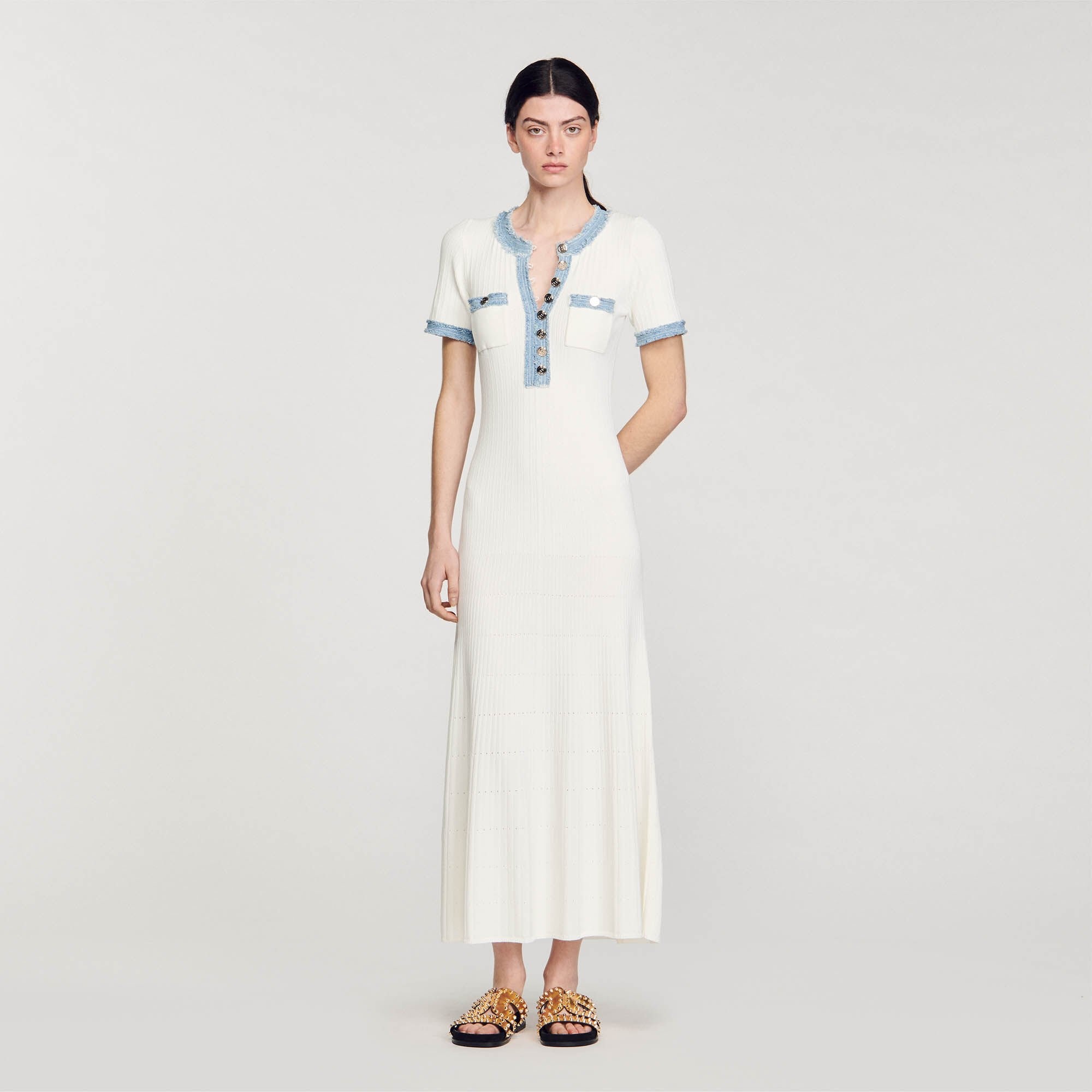 KNIT AND DENIM MIDI DRESS - 2