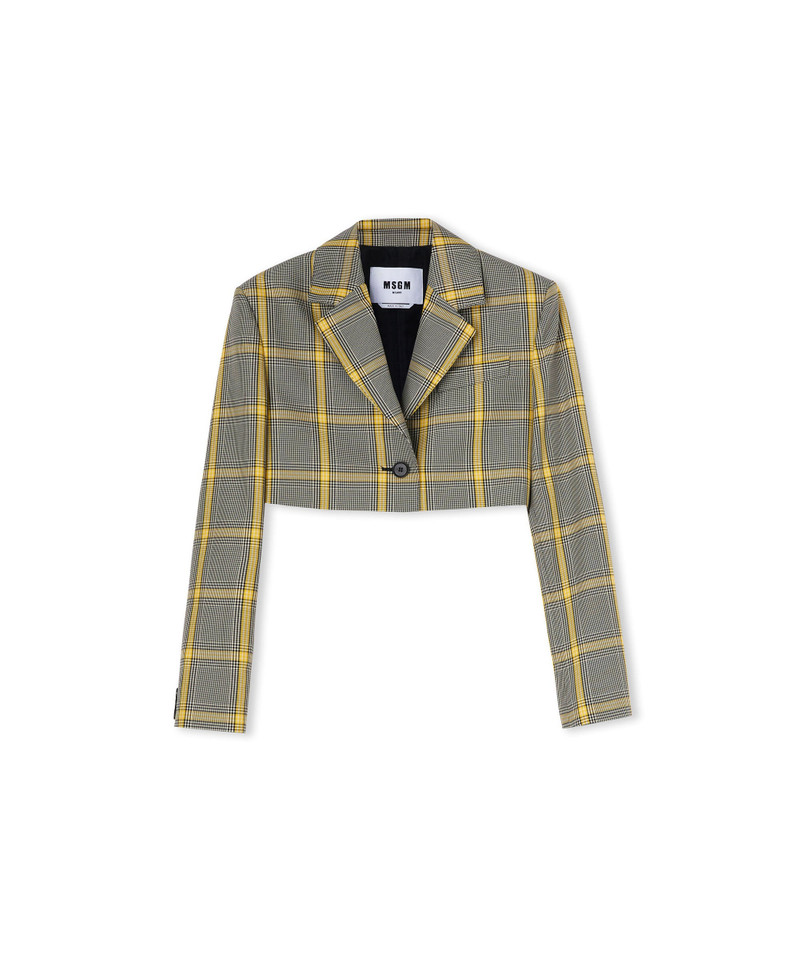MSGM Prince of Wales style crop-top blazer outlook