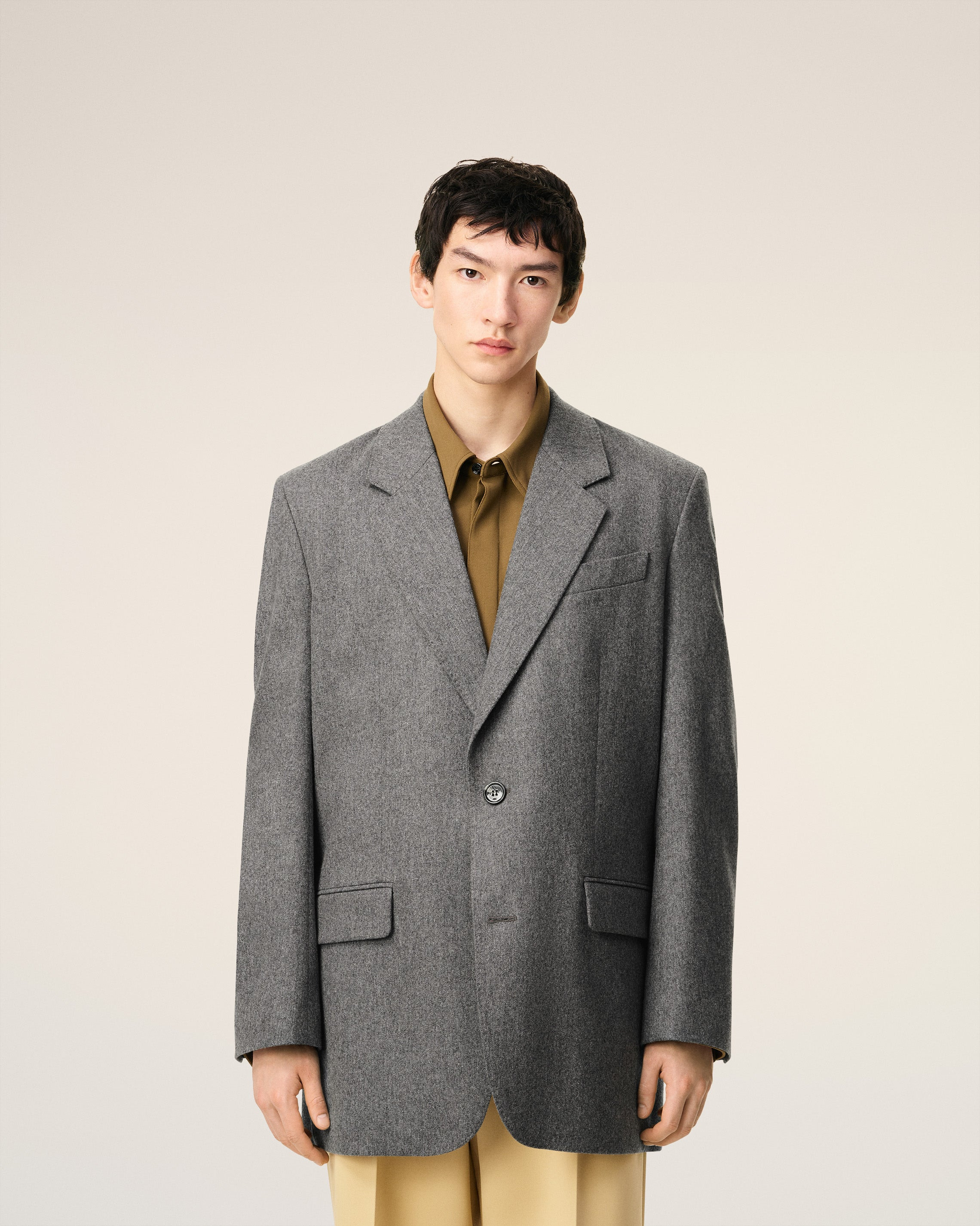 GREY WOOL LOOSE SINGLE BREASTED JACKET - 3