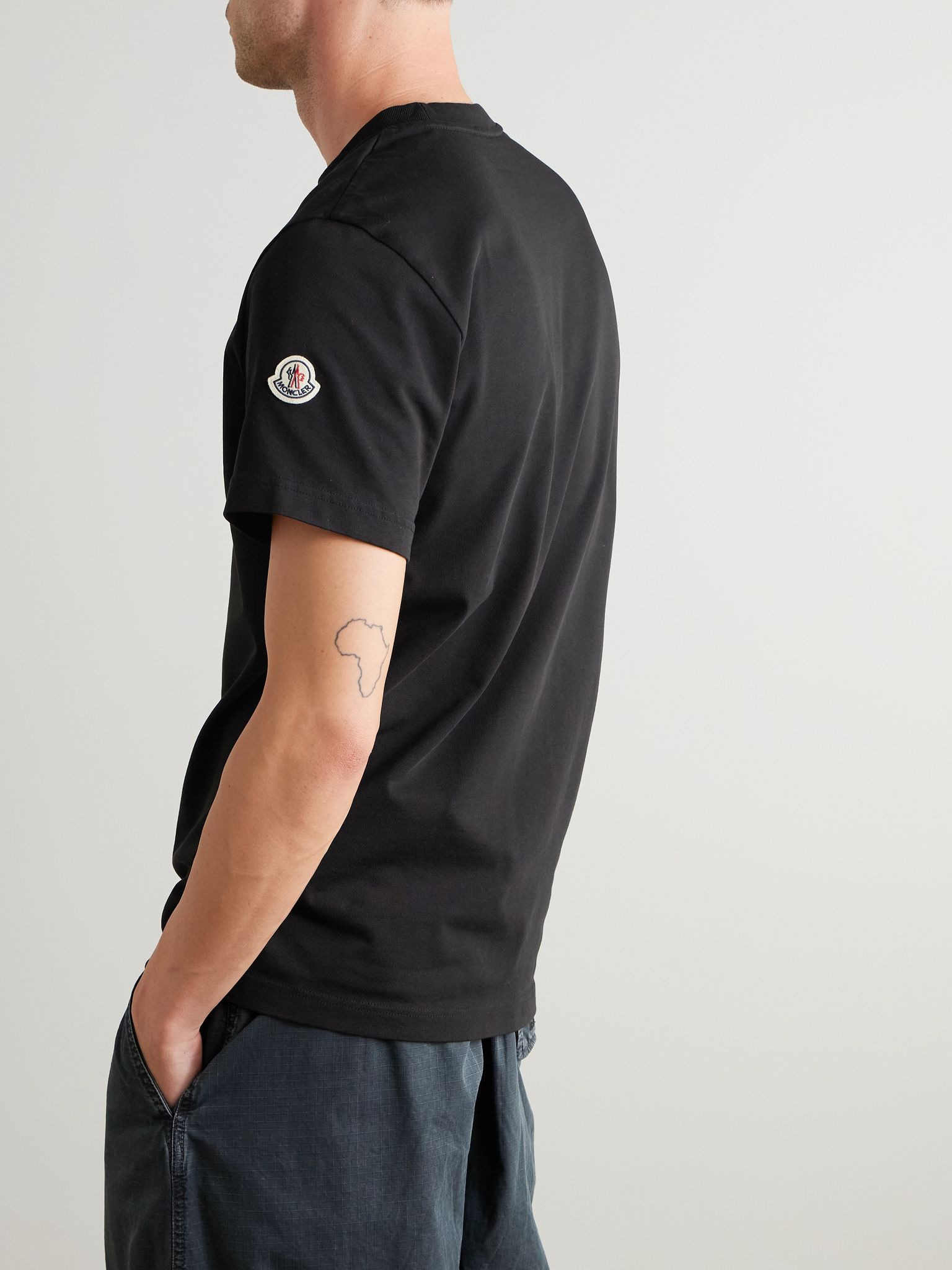 Logo-Flocked Appliquéd Cotton-Jersey T-Shirt Black - 4