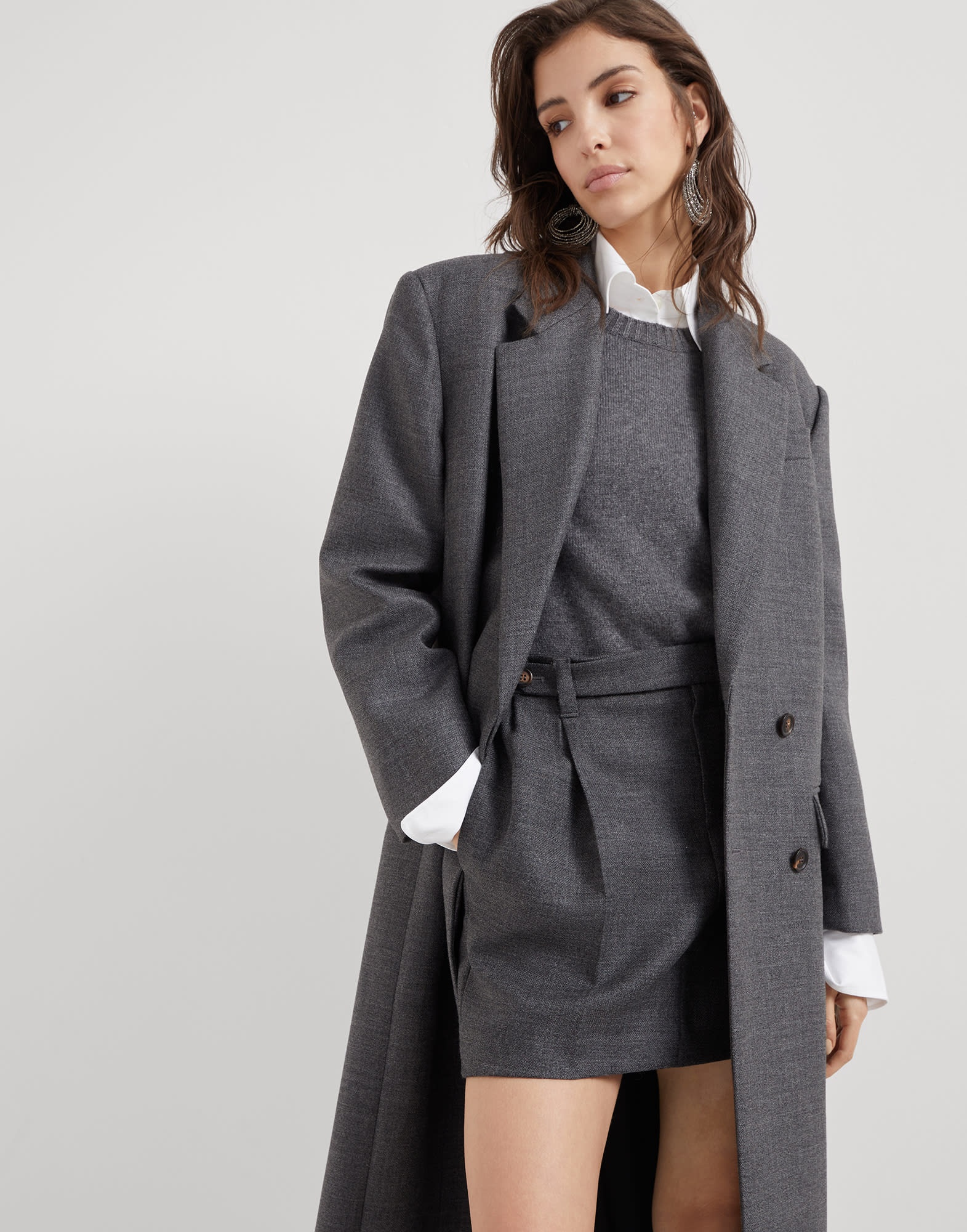 コート BRUNELLO CUCINELLI Long wool coat with jewellery Coat with dazzling croc motif for Woman in Camel | Brunello