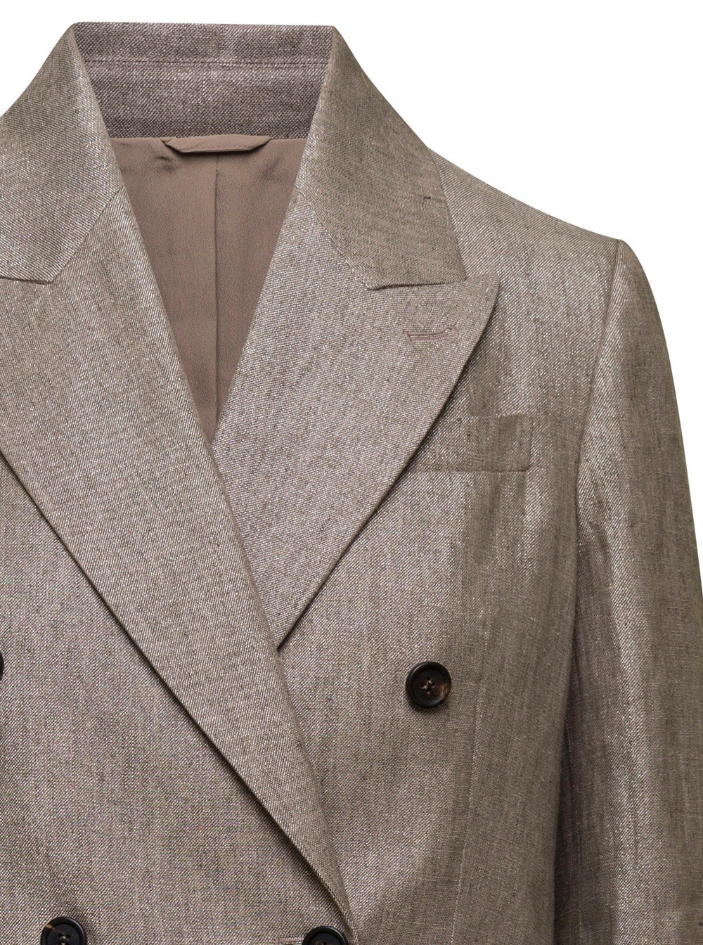 Brunello Cucinelli Women Metallic Double-Breasted Jacket With Peak Revers In Linen Blend Woman - 3