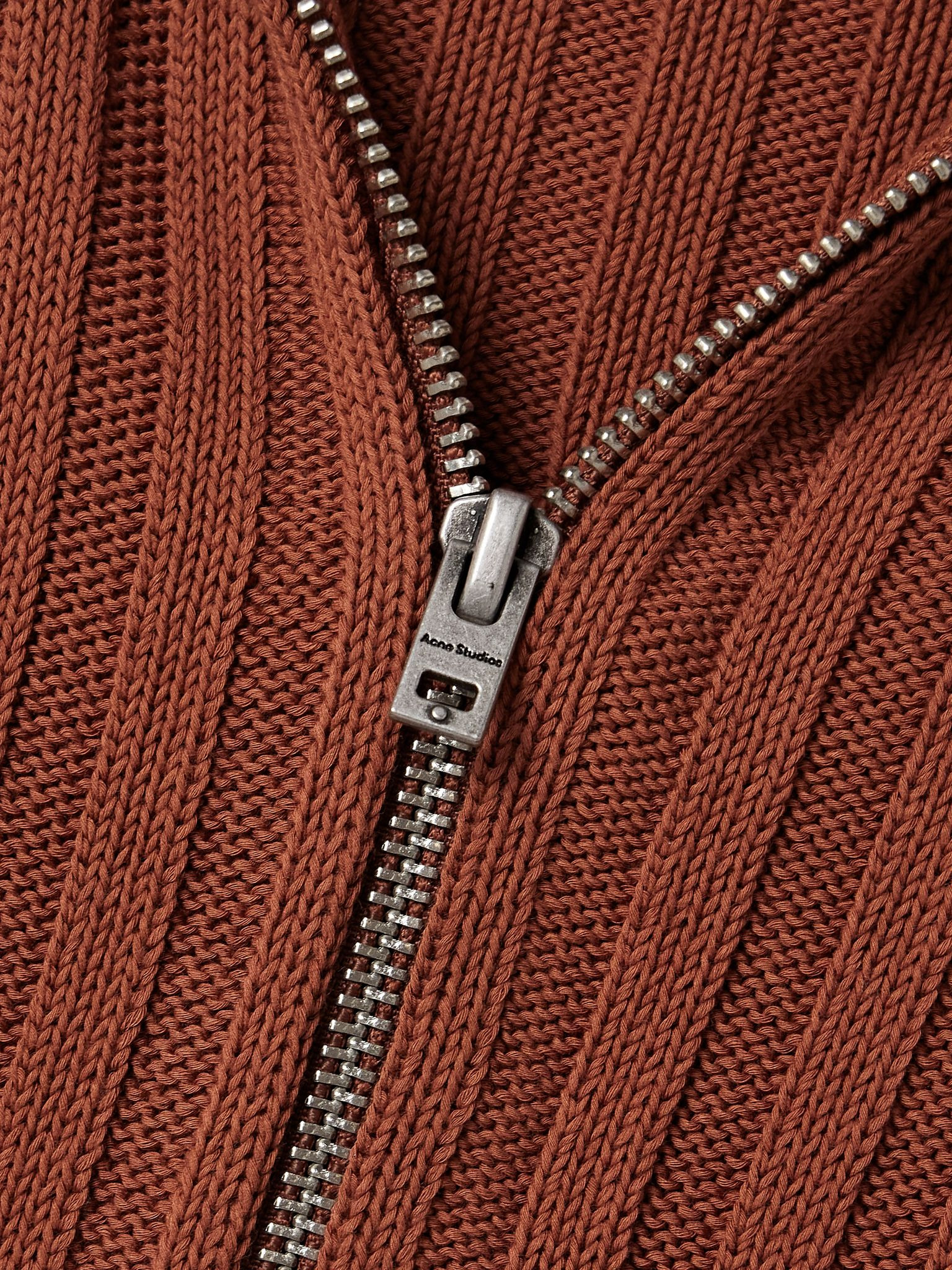 Hooded ribbed cotton cardigan Brick - 5