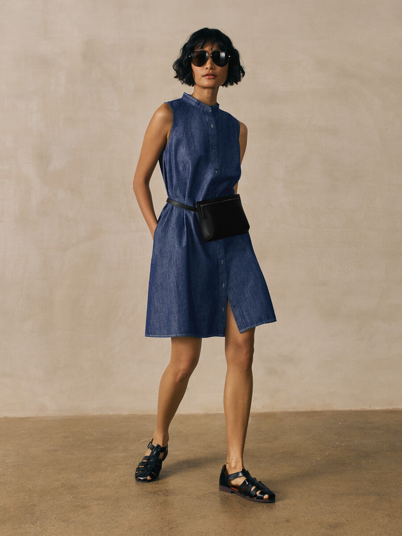 Lightweight Organic Cotton Denim Band Collar Dress 7