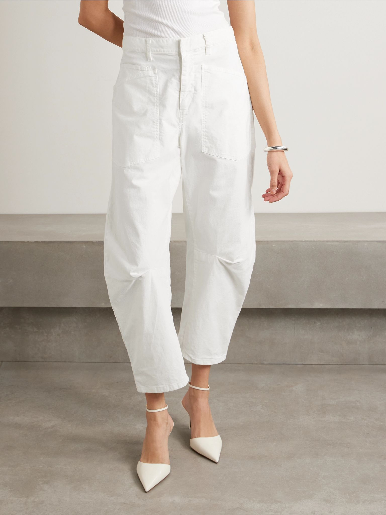 Shon cotton-blend twill tapered pants White - 3