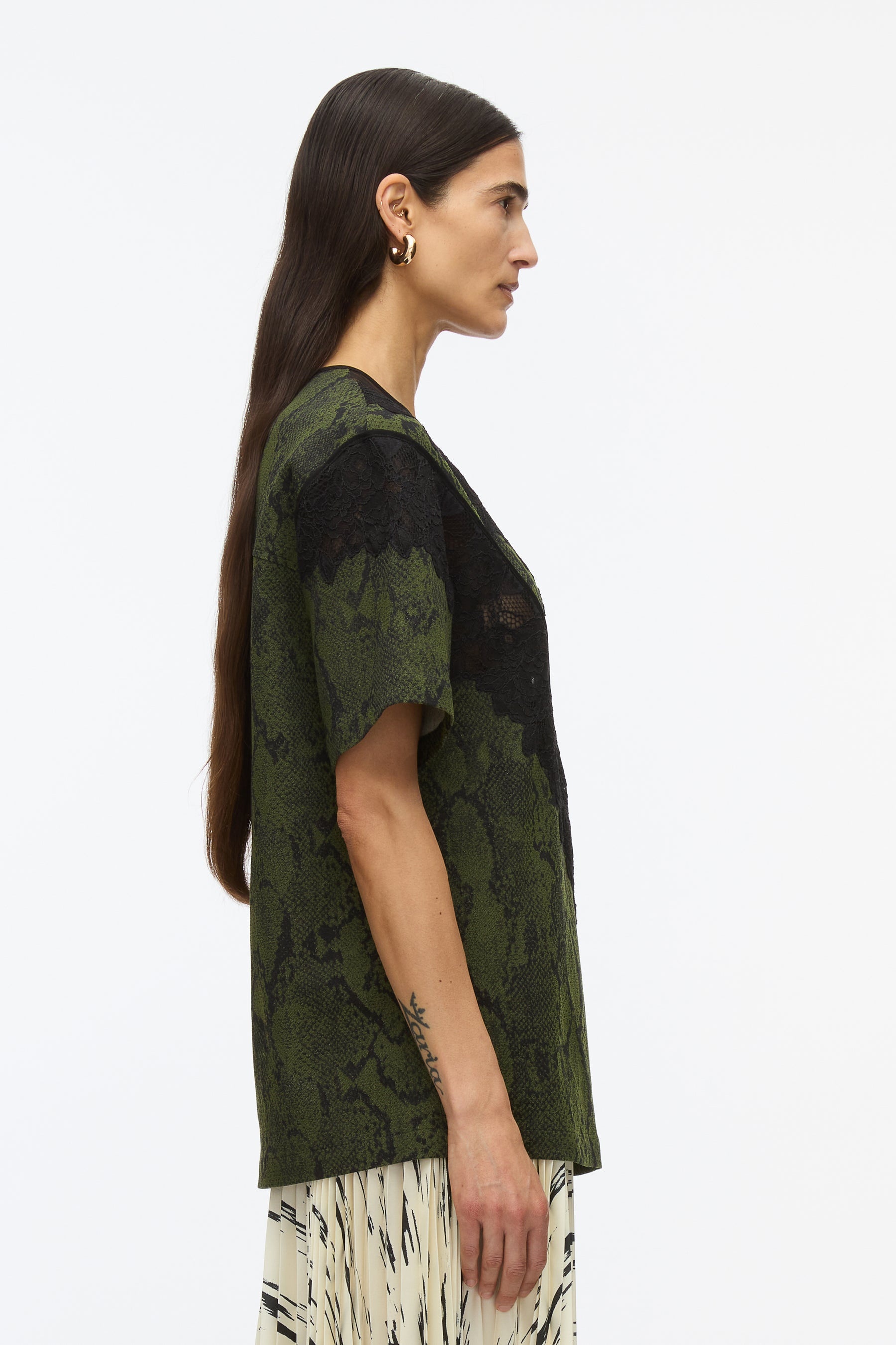 Snake Tee With Lace Inlay - 3