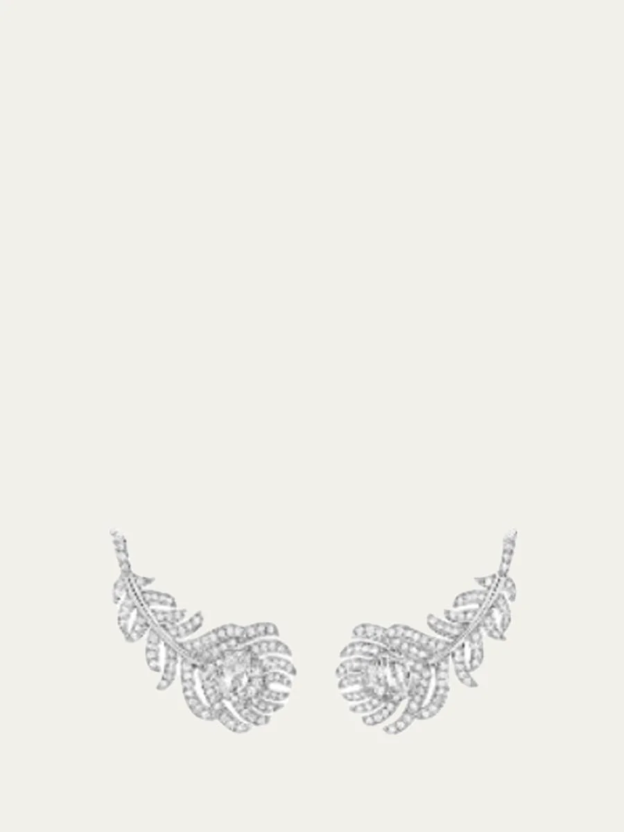 Plume de Paon 18K White Gold Diamond Clip-On Climber Earrings - 1