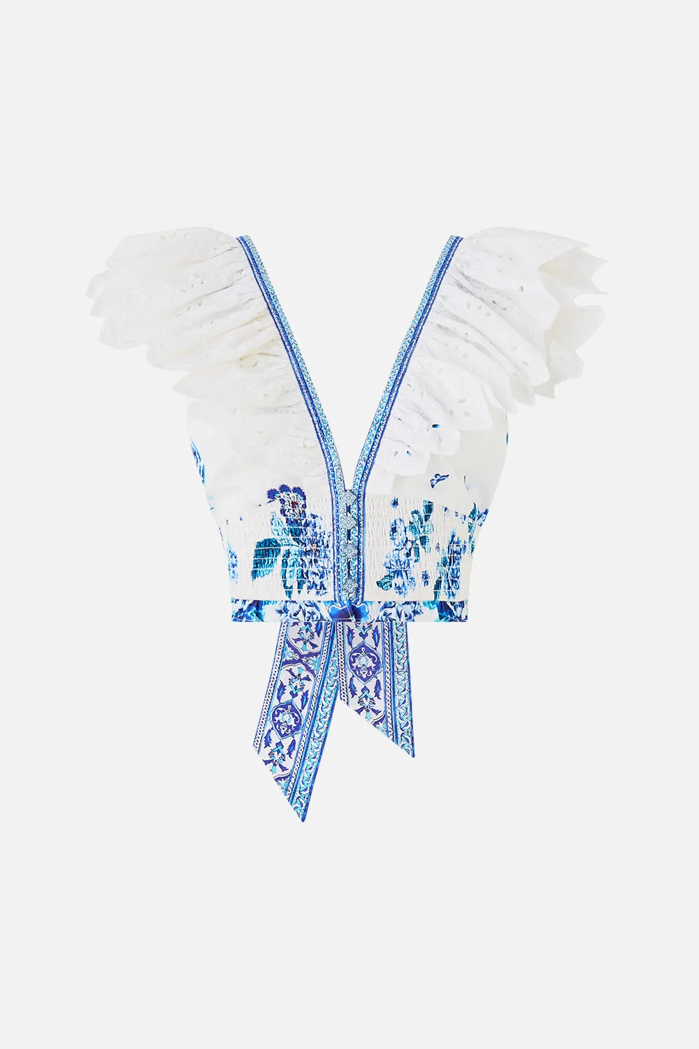 DEEP V FRILL SHORT SLEEVE TOP - 1