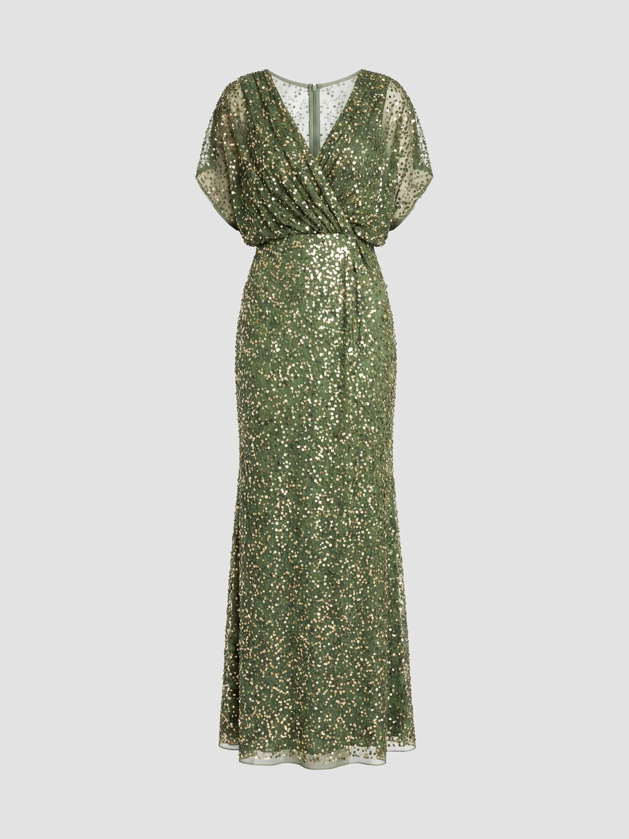 Women's Evening Metallic Blouson Gown - Sage - 1
