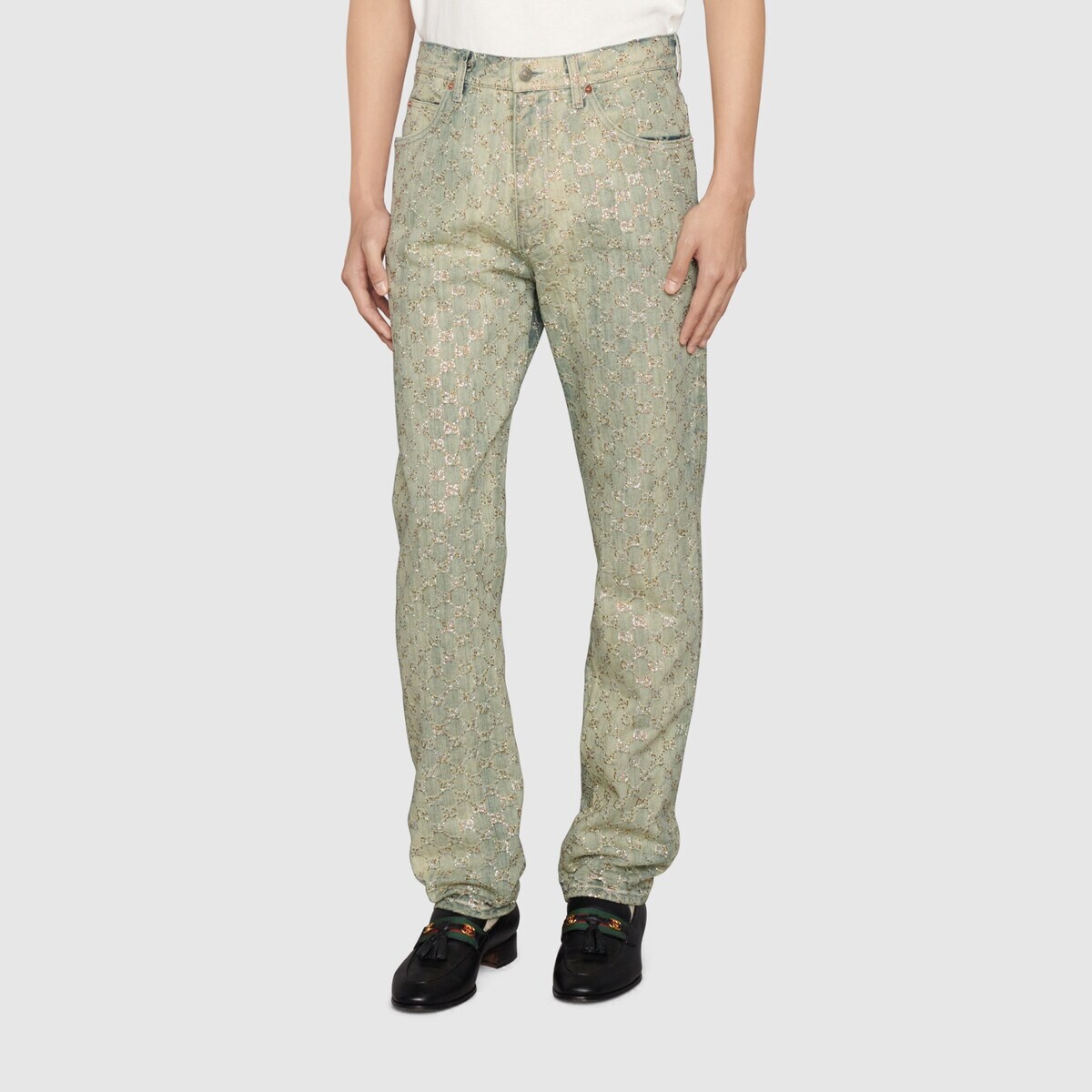 GG jacquard denim pant with crystals - 4