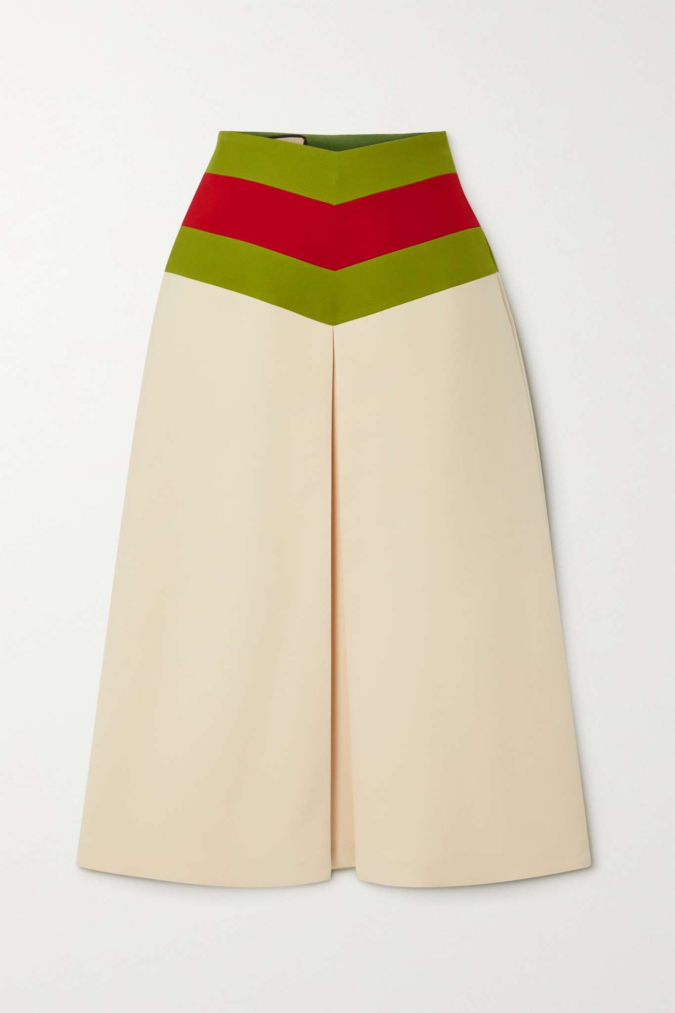 Aria pleated striped silk and wool-blend crepe midi skirt - 1