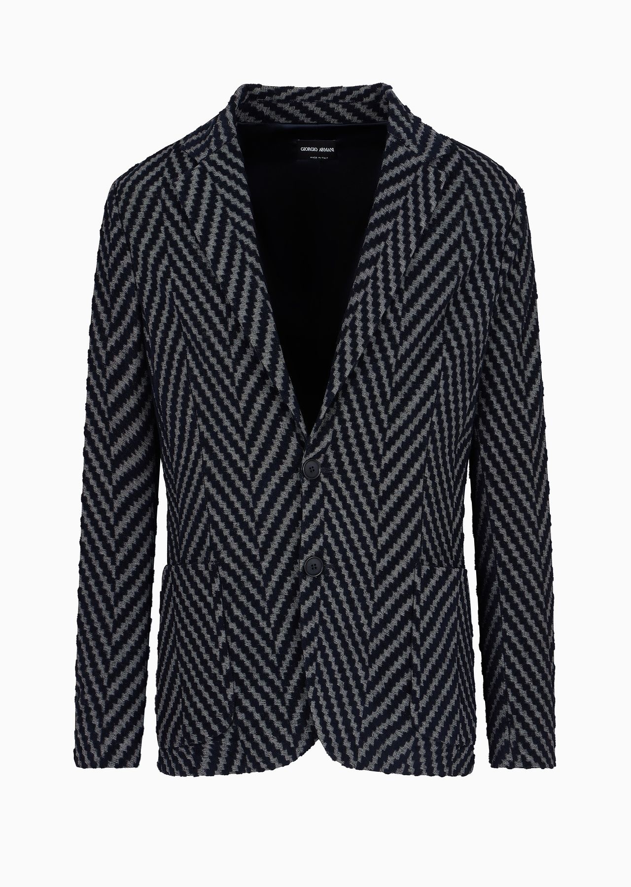 Single-breasted jacket in viscose and cotton-blend chevron jacquard jersey - 1