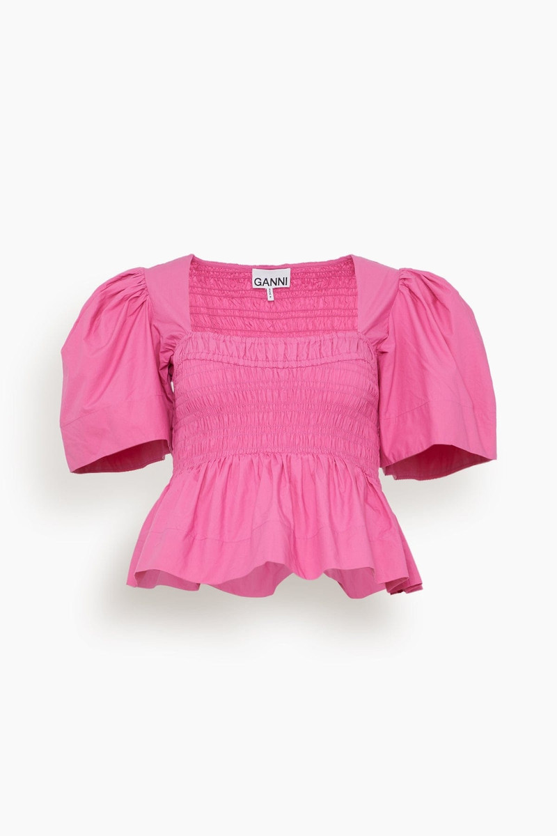 Cotton Poplin Open Neck Smock Blouse in Cone Flower 1