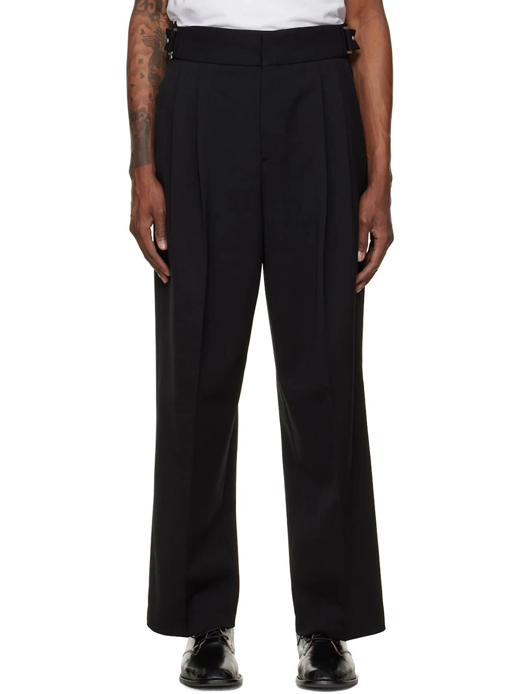 Black Adjustable Waistband Wool Formal Trousers - 1