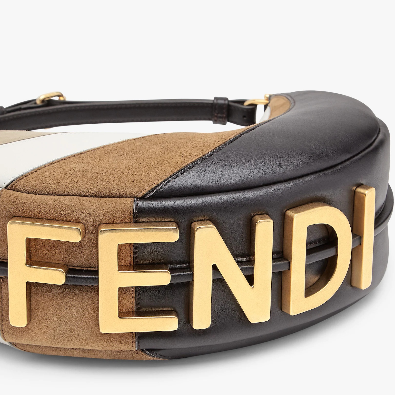 Small Hobo bag produced by inlaying leather, laminated leather and suede by hand to a rainbow diagon - 6