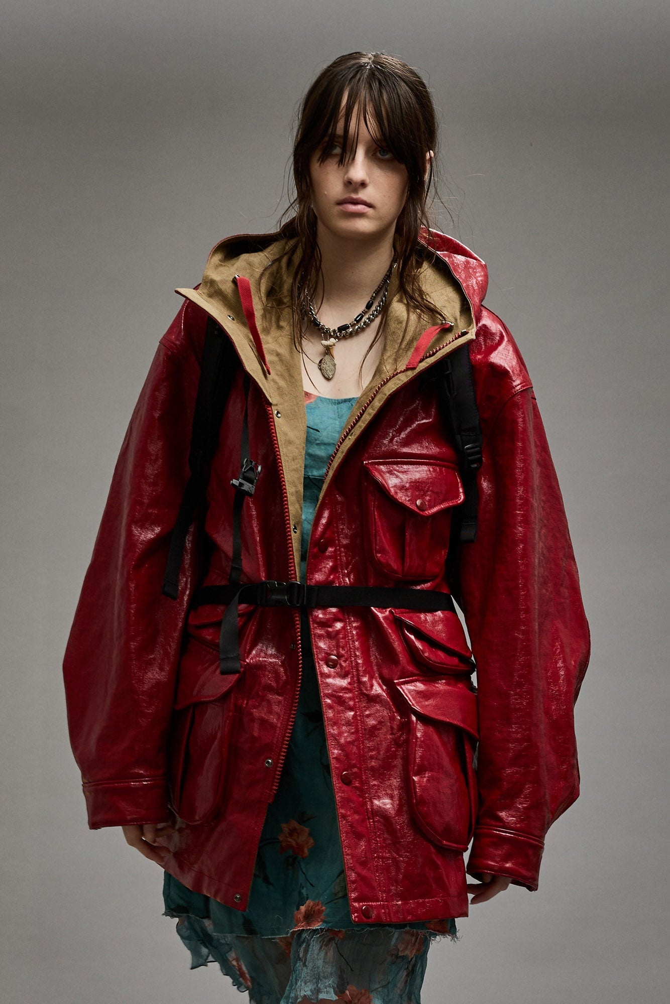 MULTIPOCKET PARKA - RED COAT - 2