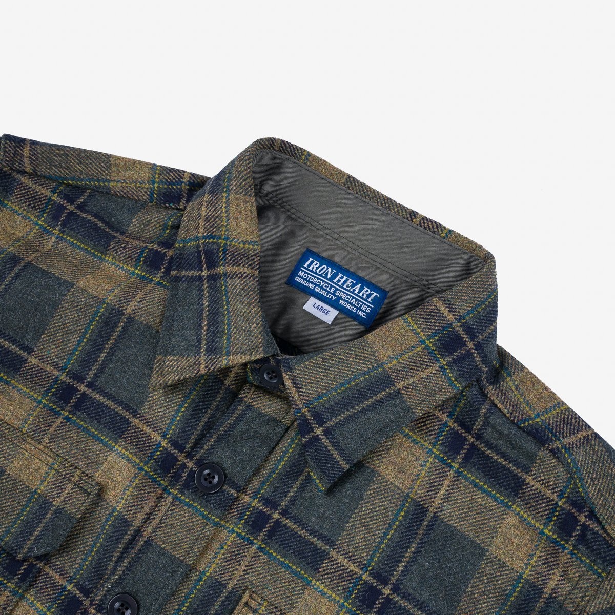 IHDR-434-HHG 14oz Fox Brothers®  Check Flannel CPO Shirt - Rustic Yellow, Hickory & Hunter Green - 6