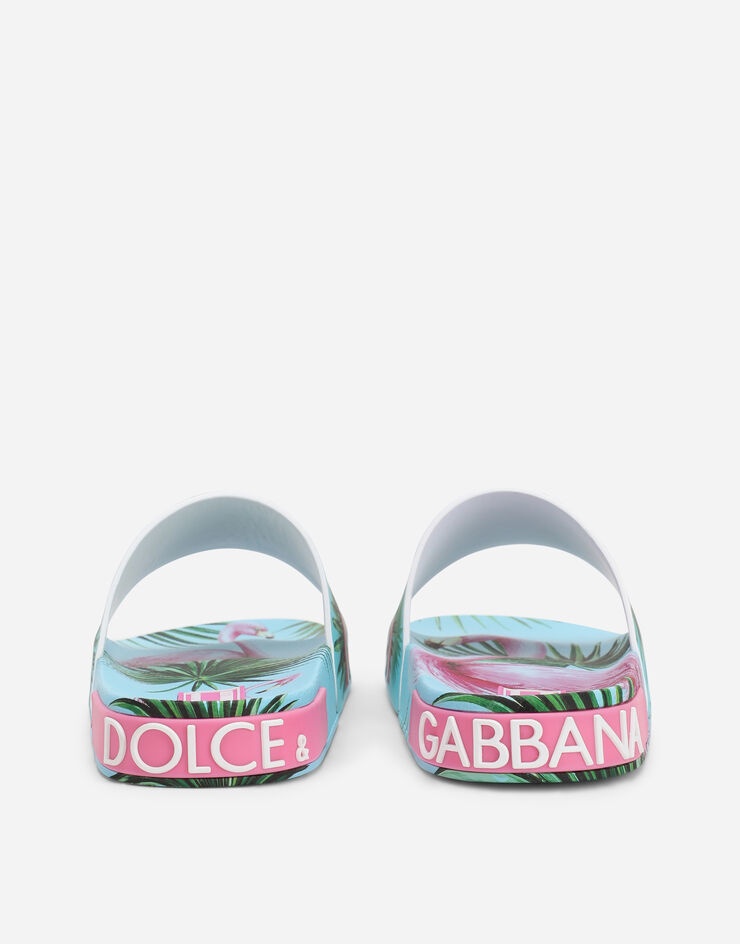 Rubber beachwear sliders with flamingo print - 4