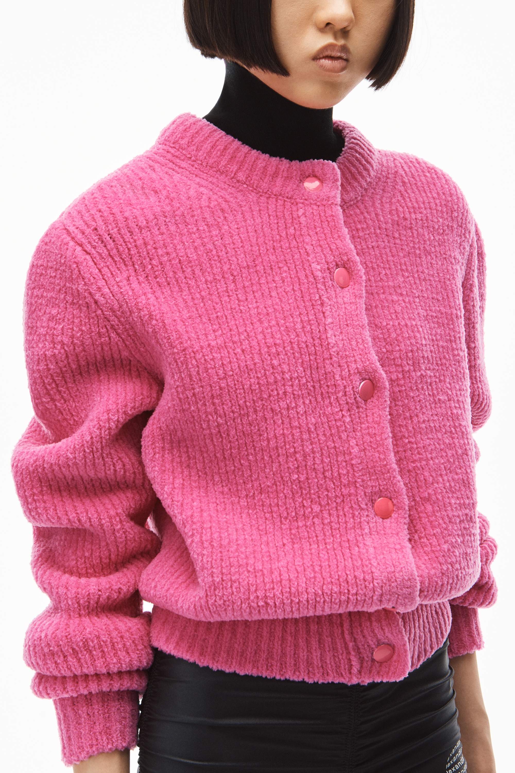 CREWNECK CARDIGAN IN EYELASH WOOL - 3