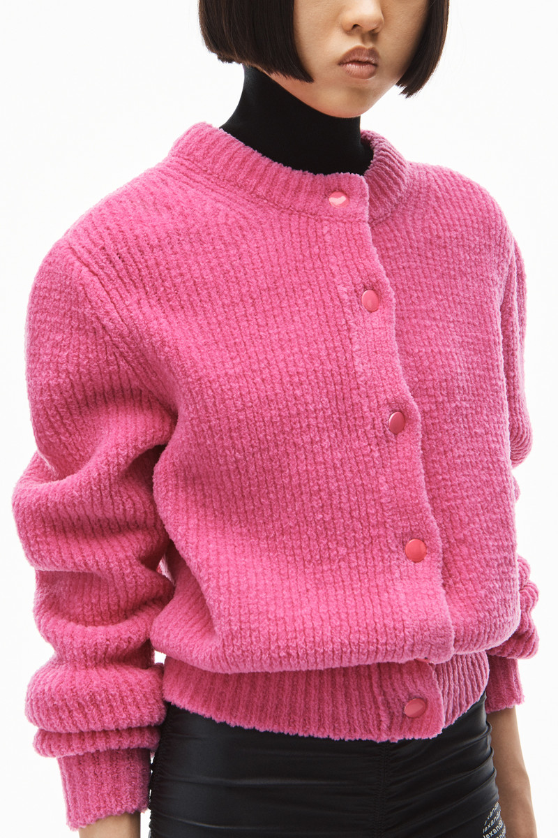CREWNECK CARDIGAN IN EYELASH WOOL 3