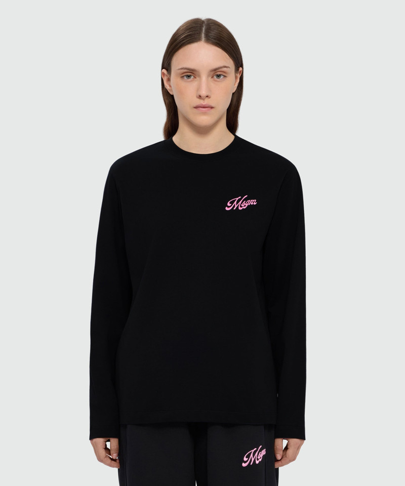 MSGM Black long-sleeve cotton jersey T-shirt with MSGM embroidery on the chest outlook