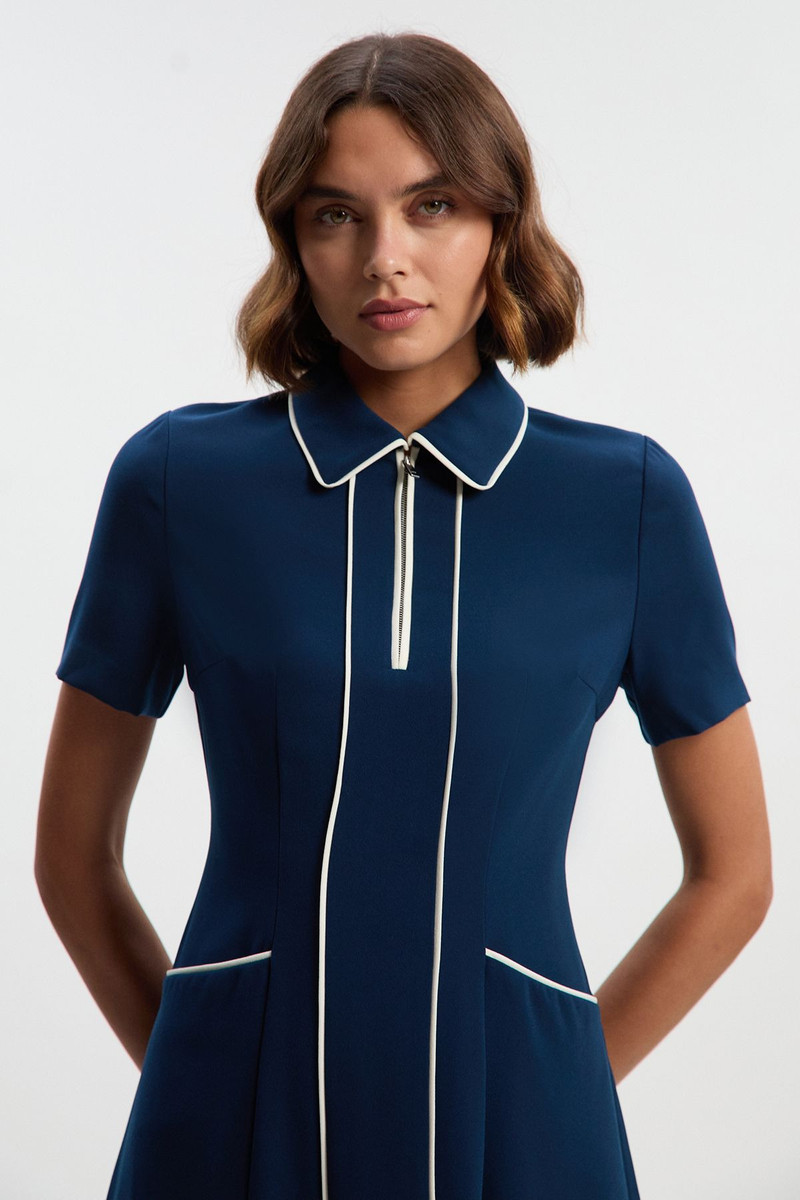 KAREN MILLEN Petite Tailored Crepe Tipped Tailored Midi Shirt Dress outlook