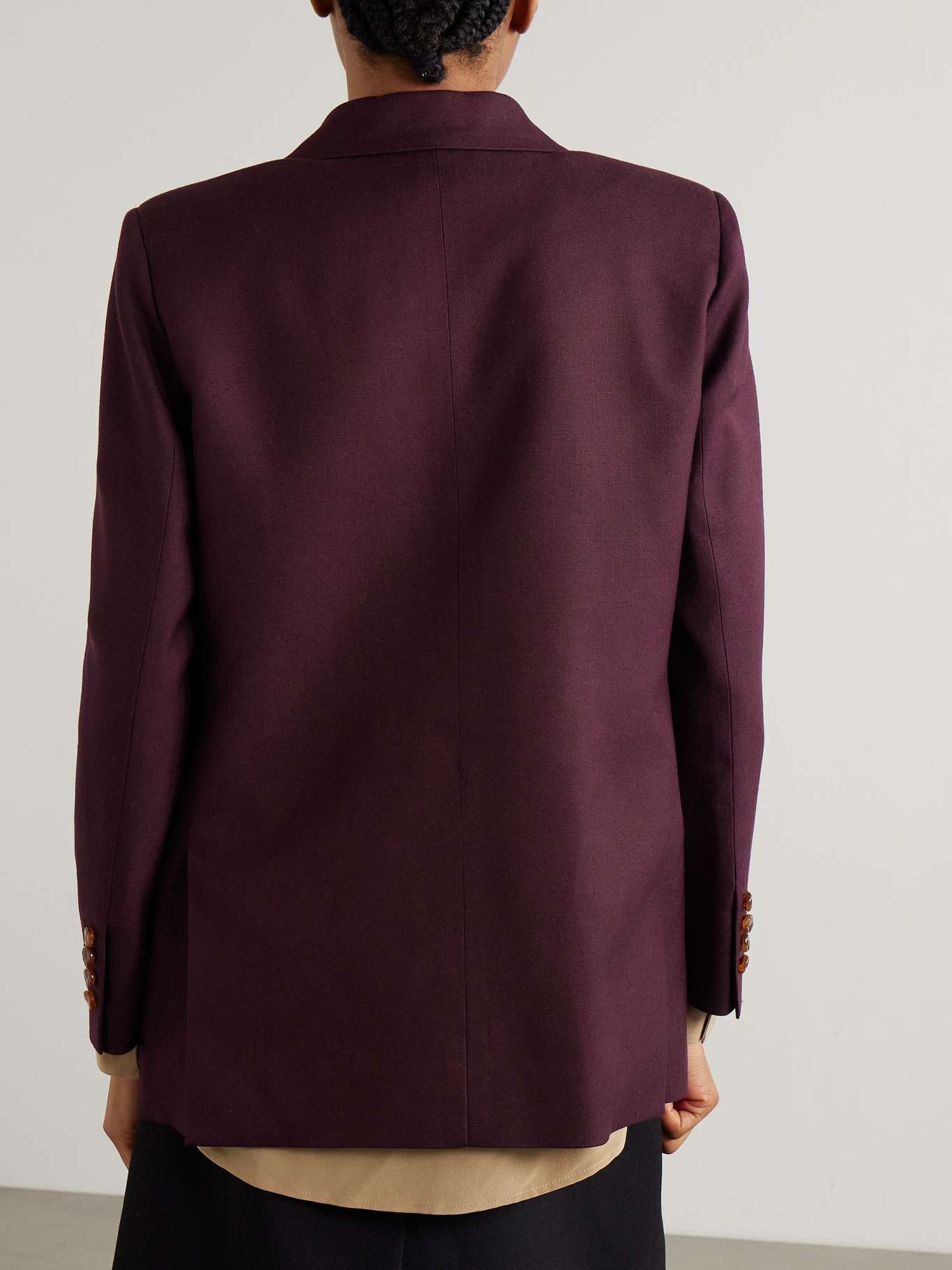 Misaka double-breasted woven blazer Burgundy - 4