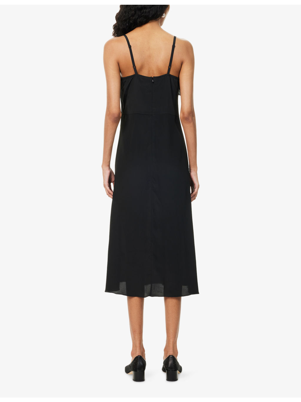 Ruffled Shoulder-Straps Woven Midi Dress - 4