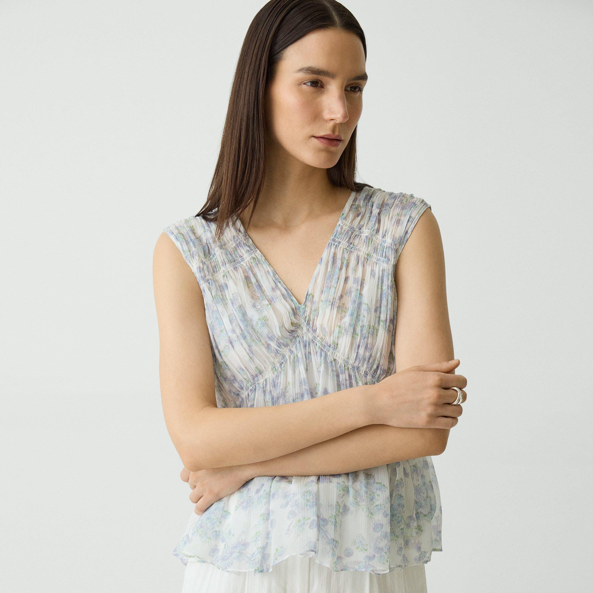 Ruched Sleeveless Top in Floral Silk - 5