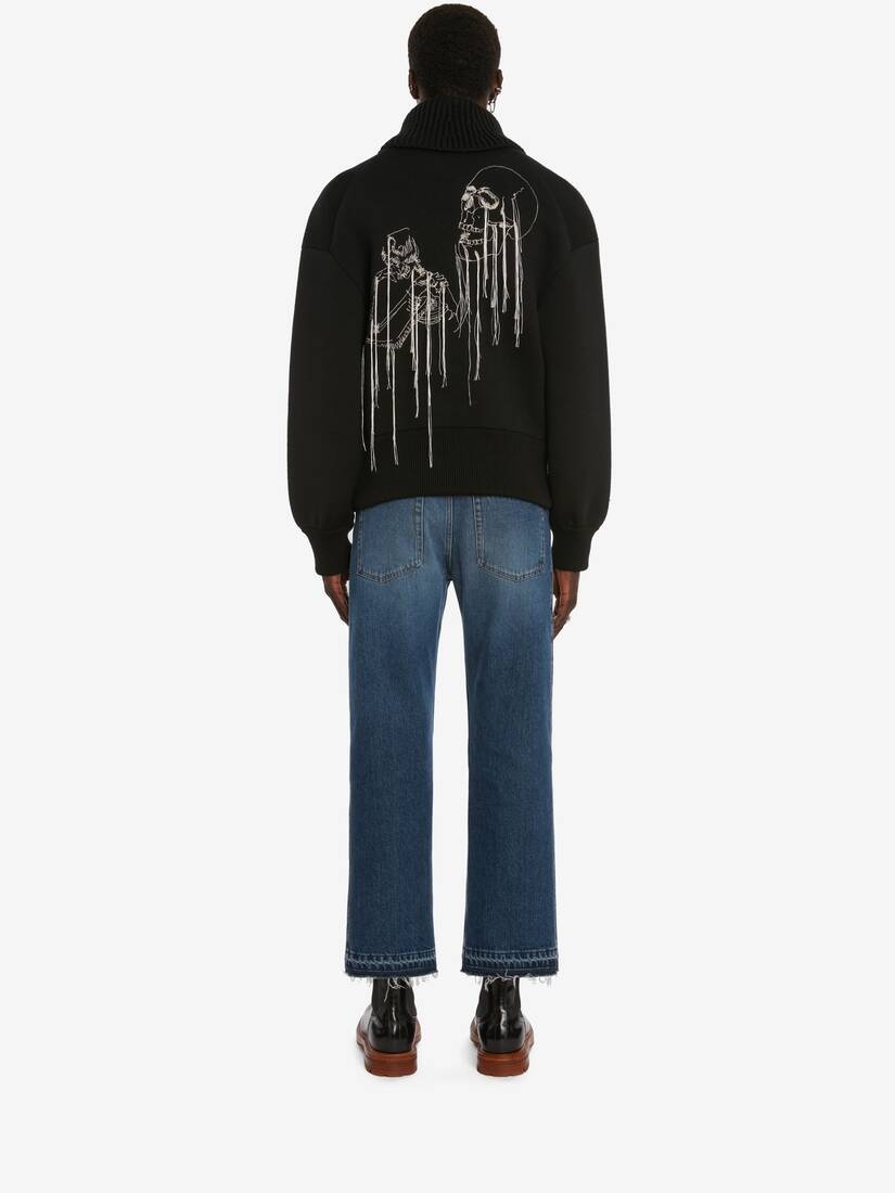 Double-breasted Skeleton Knit Bomber in Black/ivory - 4