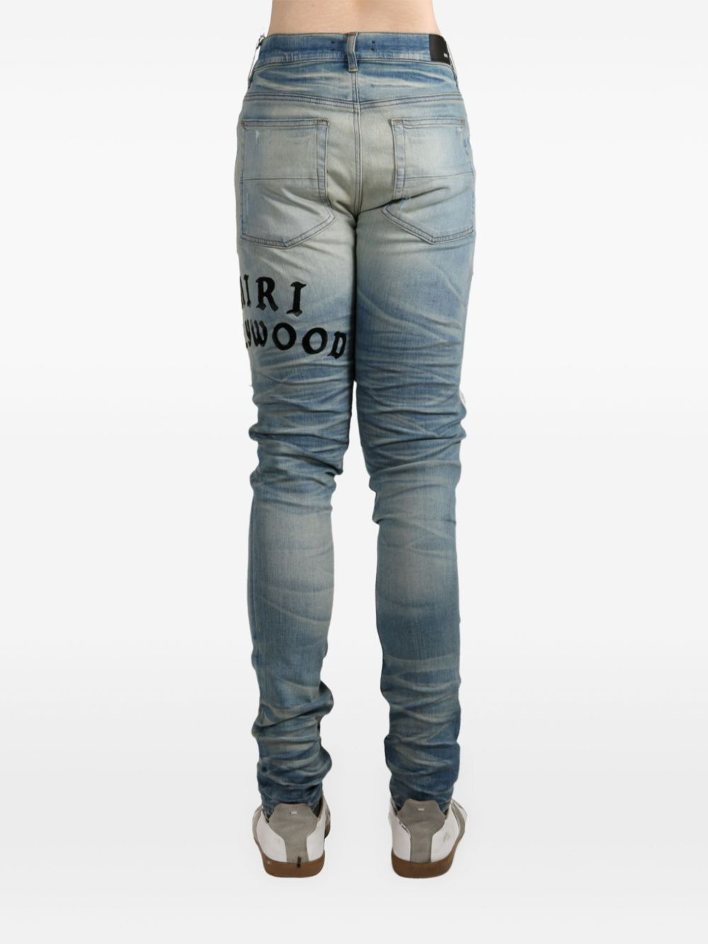 distressed embroidered jeans - 4