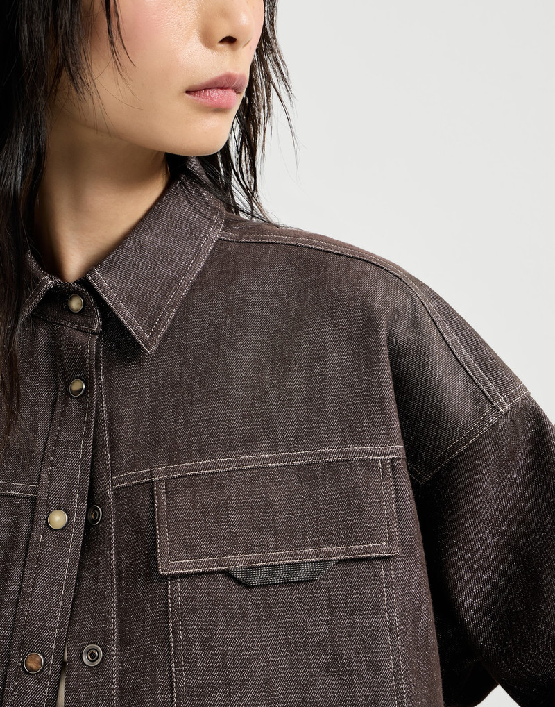 Sparkling no-fade denim shirt with shiny flap detail 4