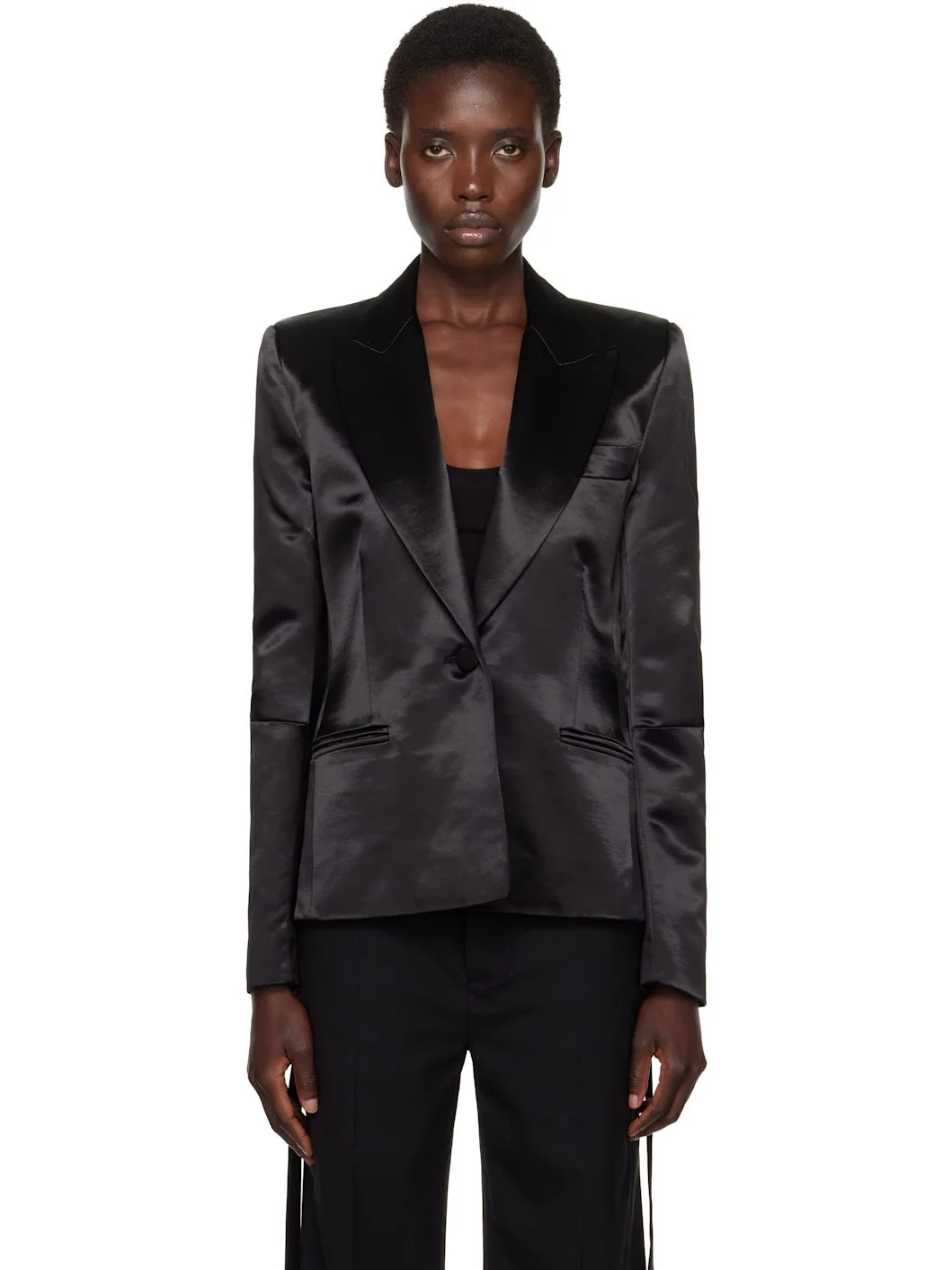 Black S-Breasted Blazer - 1