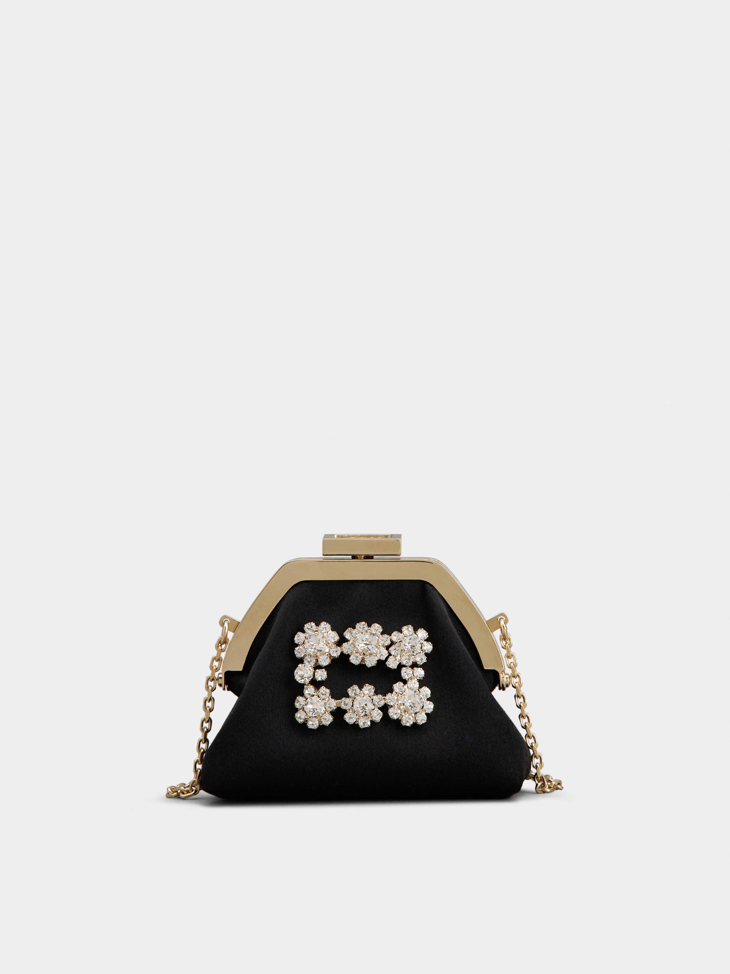 Flower Strass Buckle Coin Purse in Satin - 1
